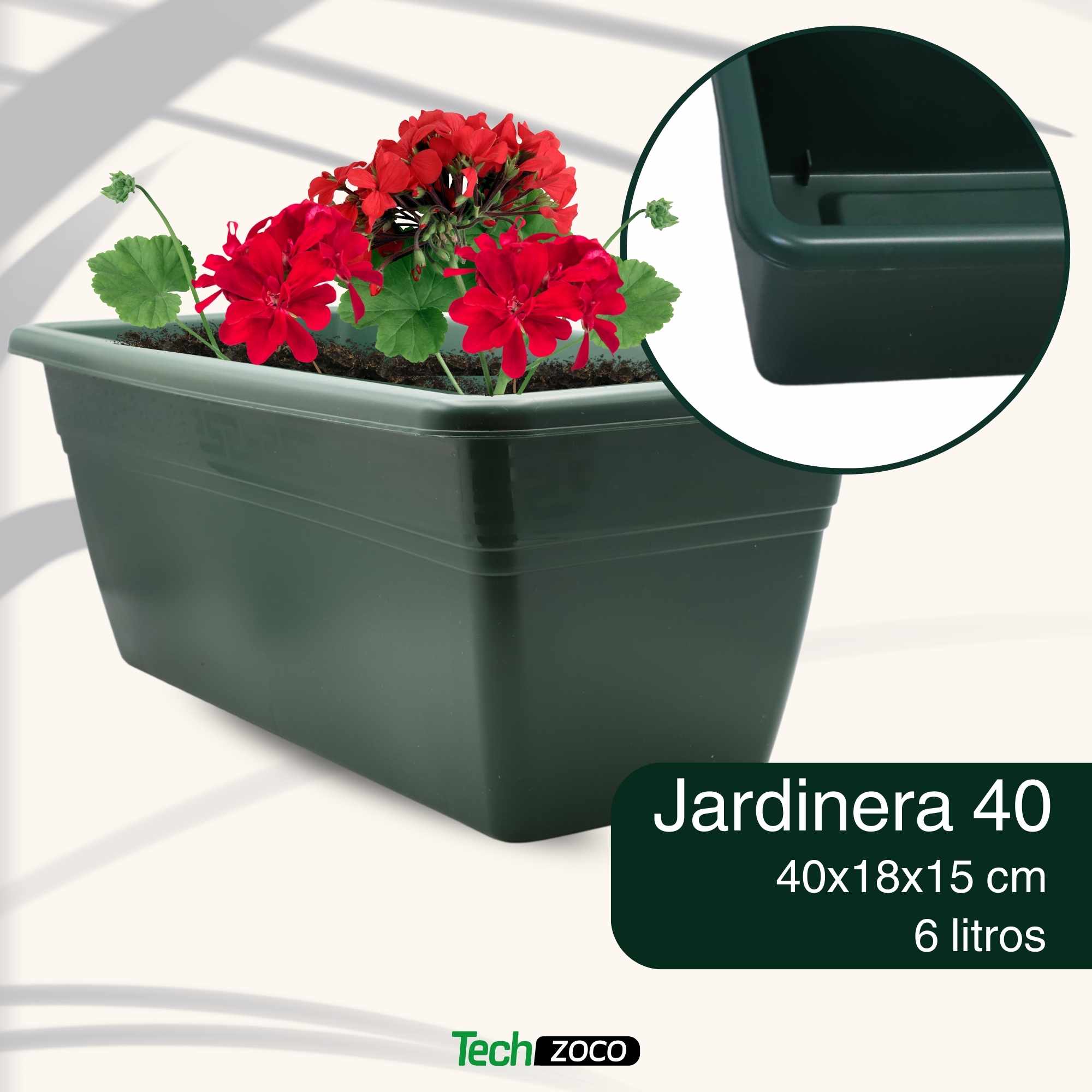 Jardinera de plástico 40 cm Verde - imagen 3