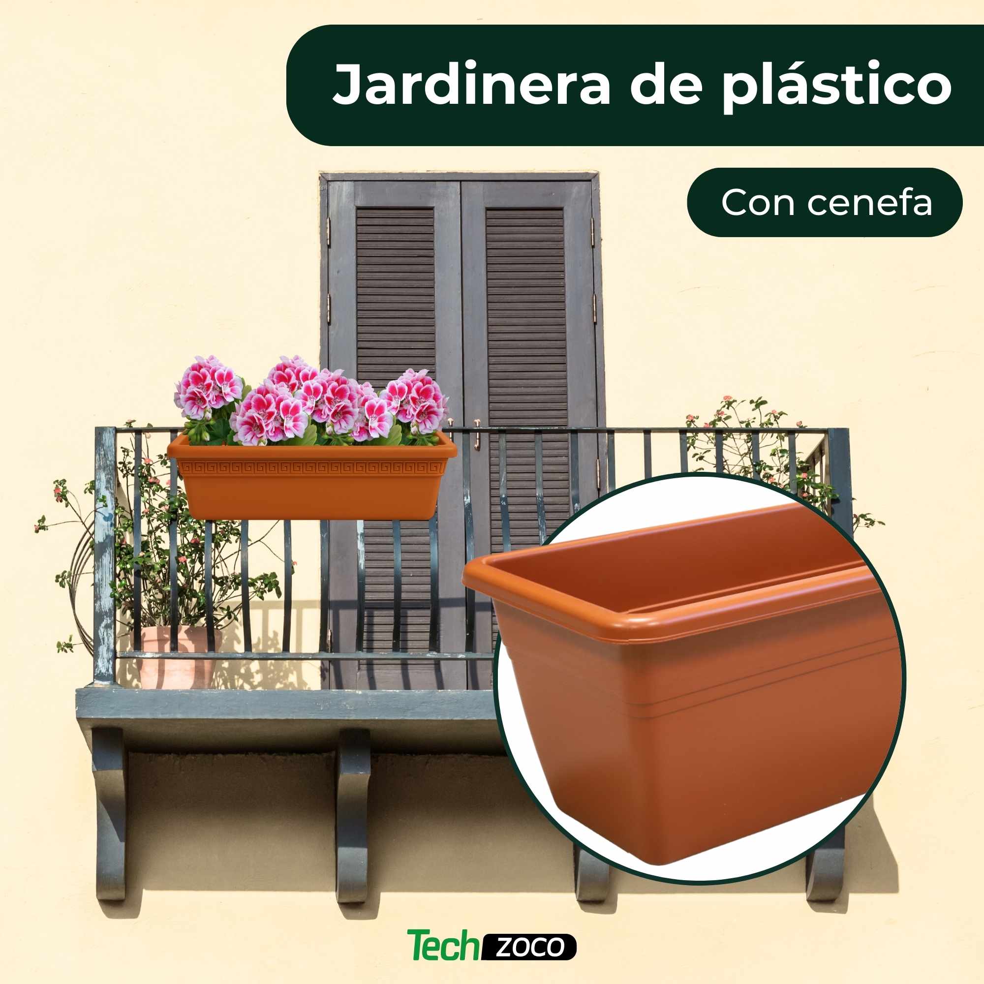 Jardinera de plástico 50 cm Terracota - imagen 2