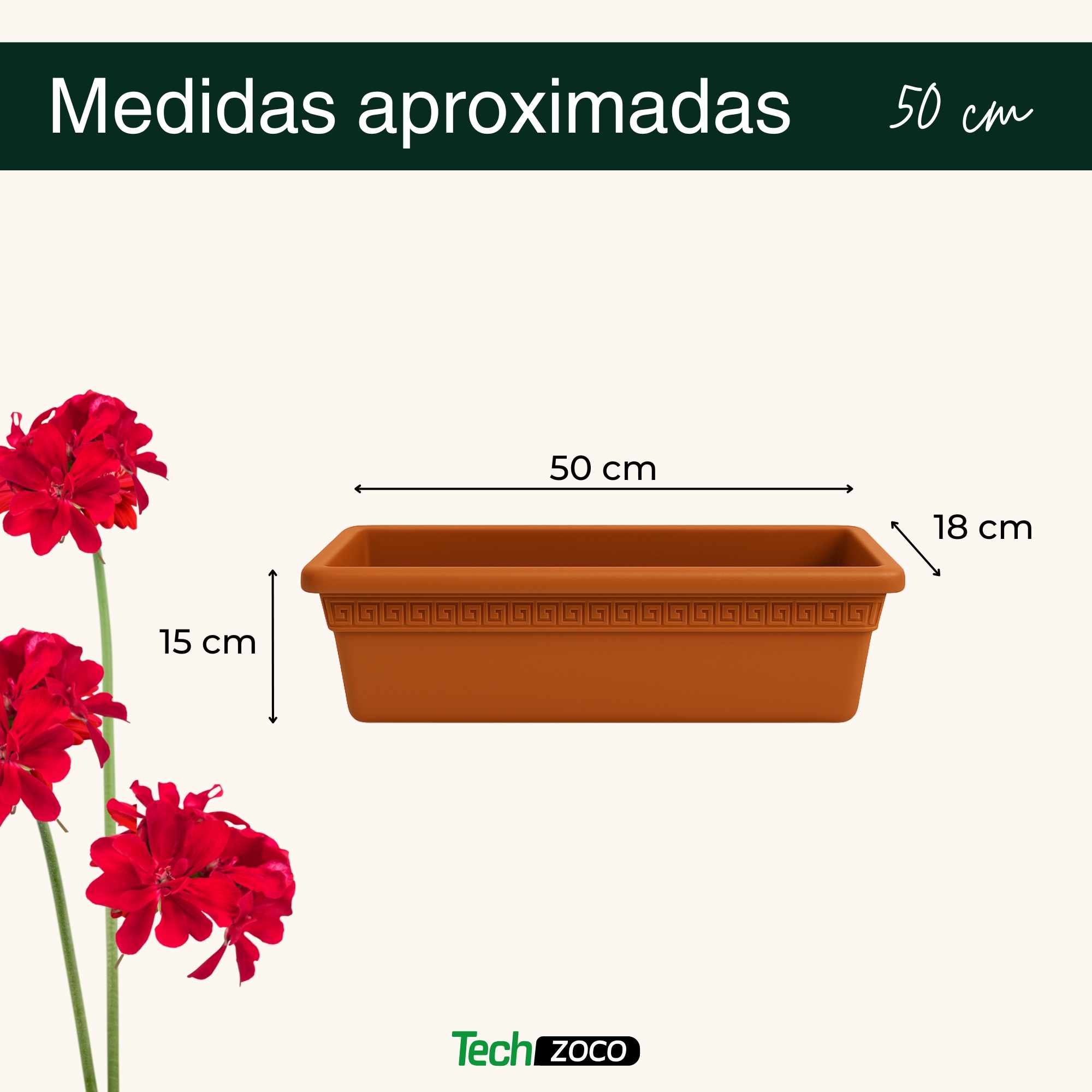 Jardinera de plástico 50 cm Terracota - imagen 4