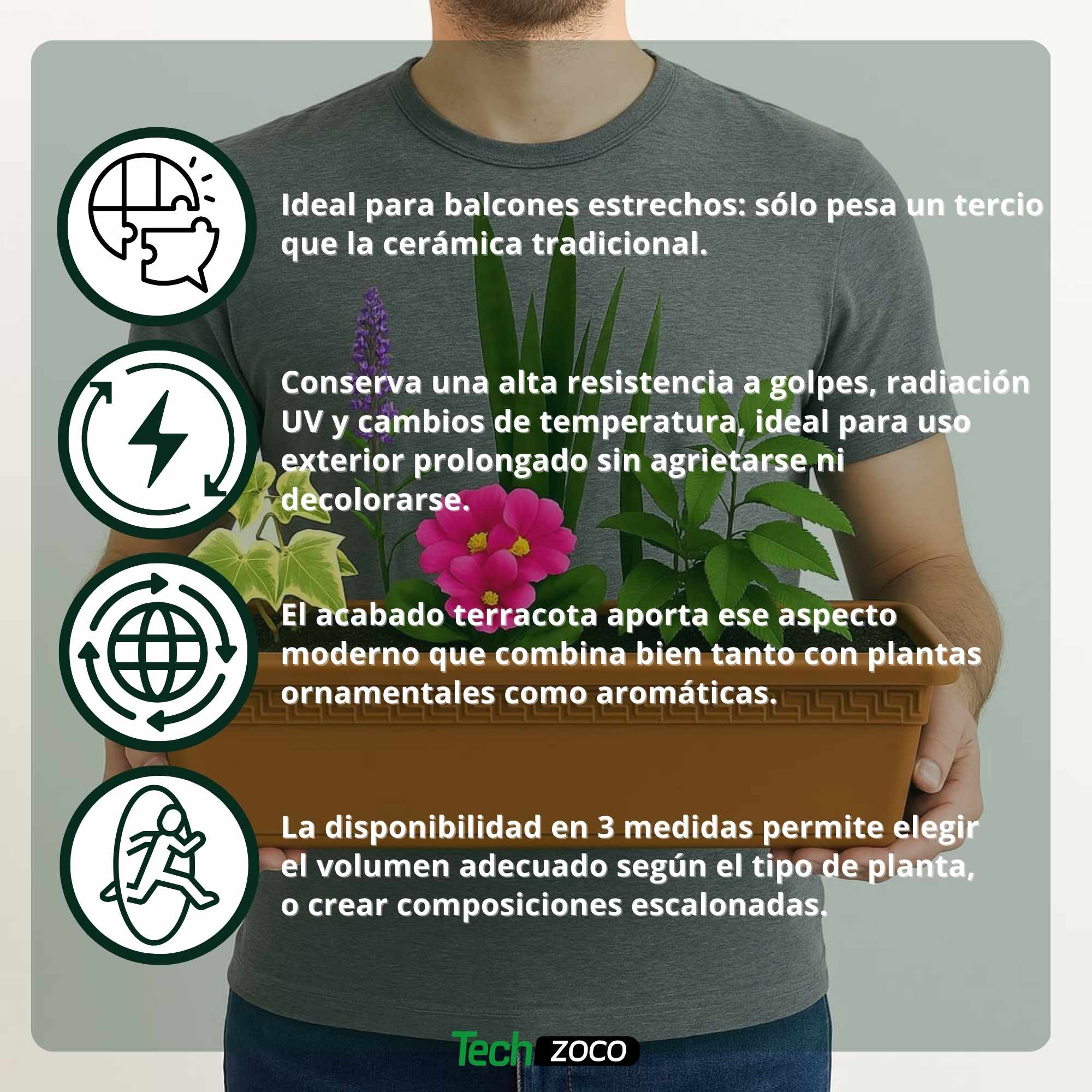 Jardinera de plástico 50 cm Terracota - imagen 5