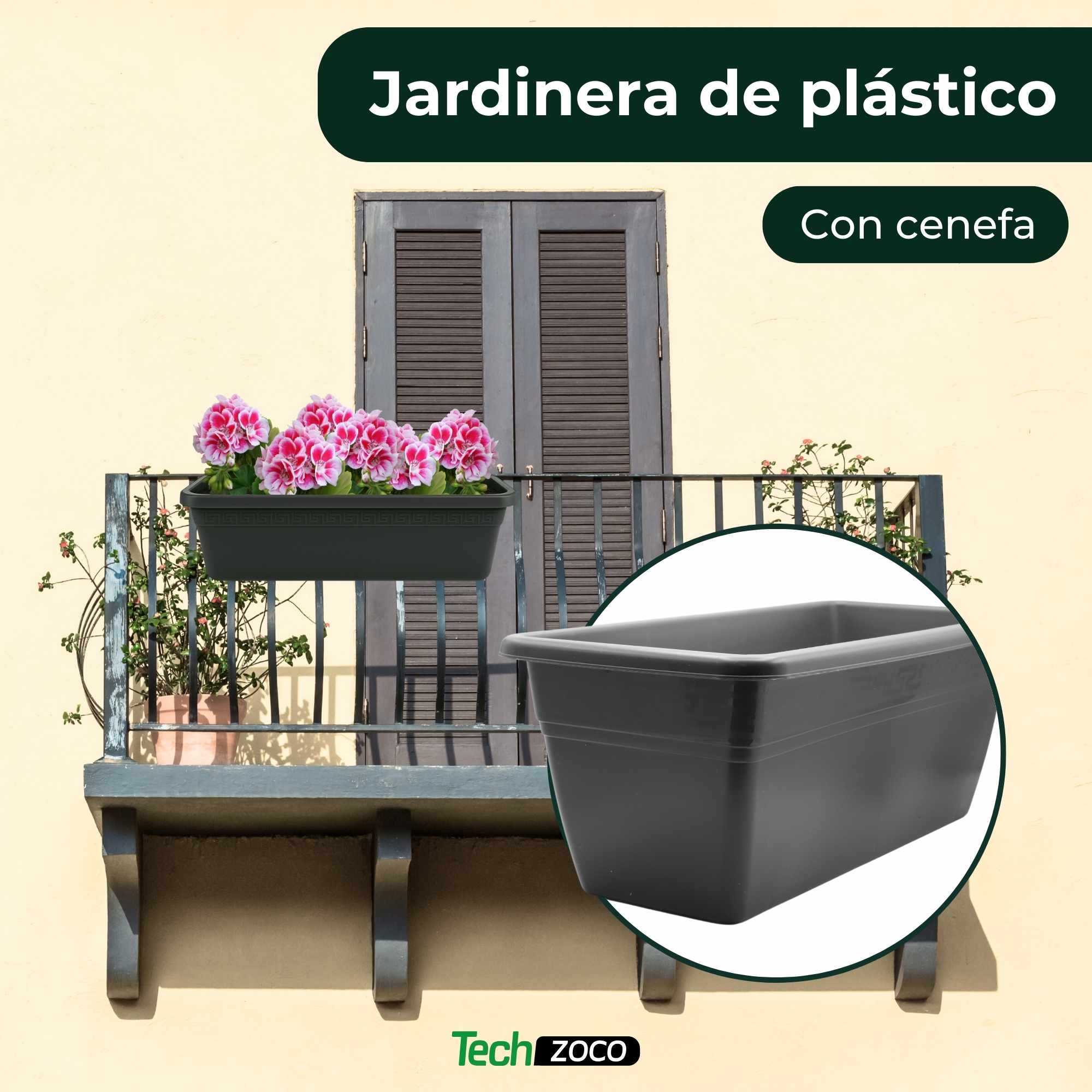 Jardinera de plástico 50 cm Antracita - imagen 2