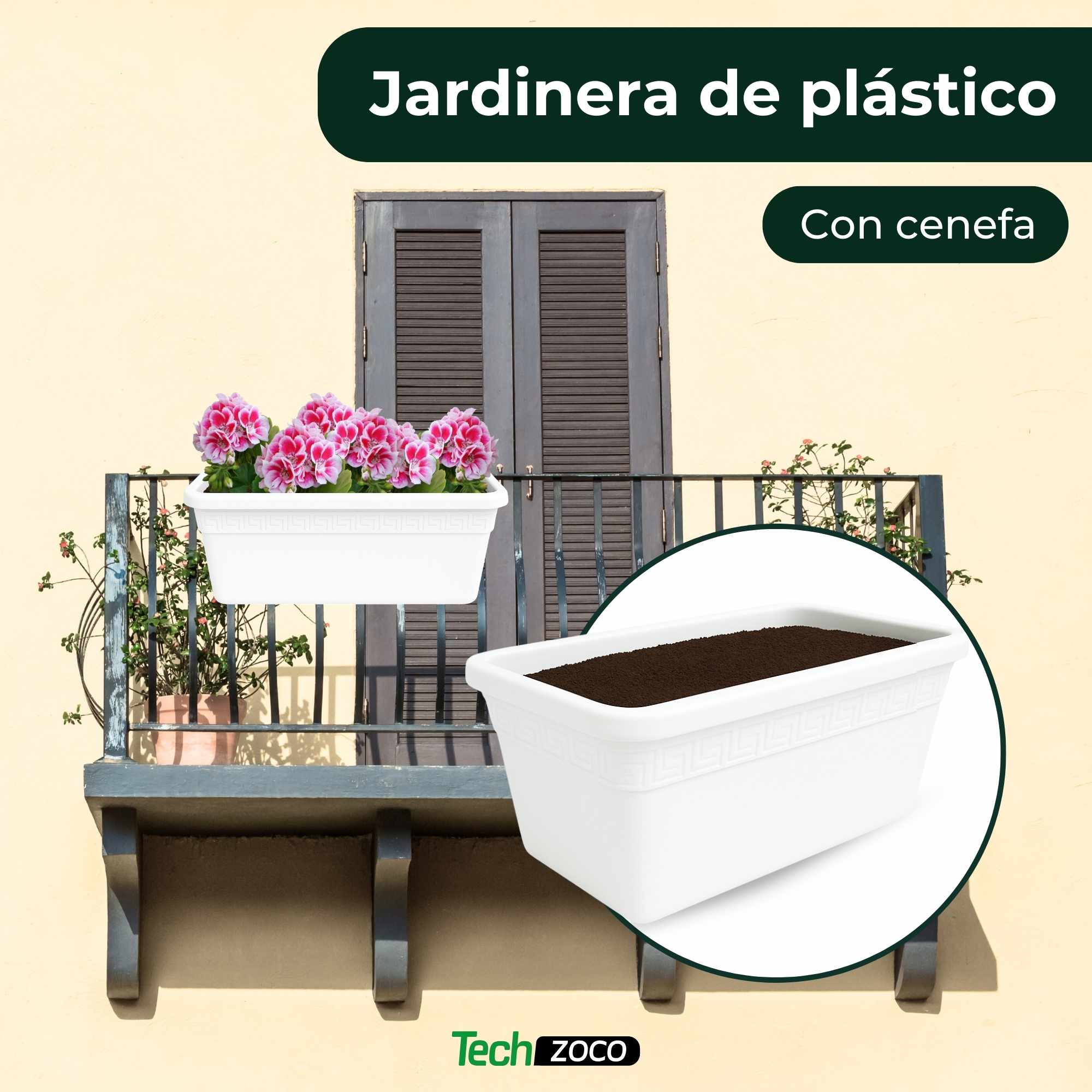 Jardinera de plástico 50 cm Blanco - imagen 2