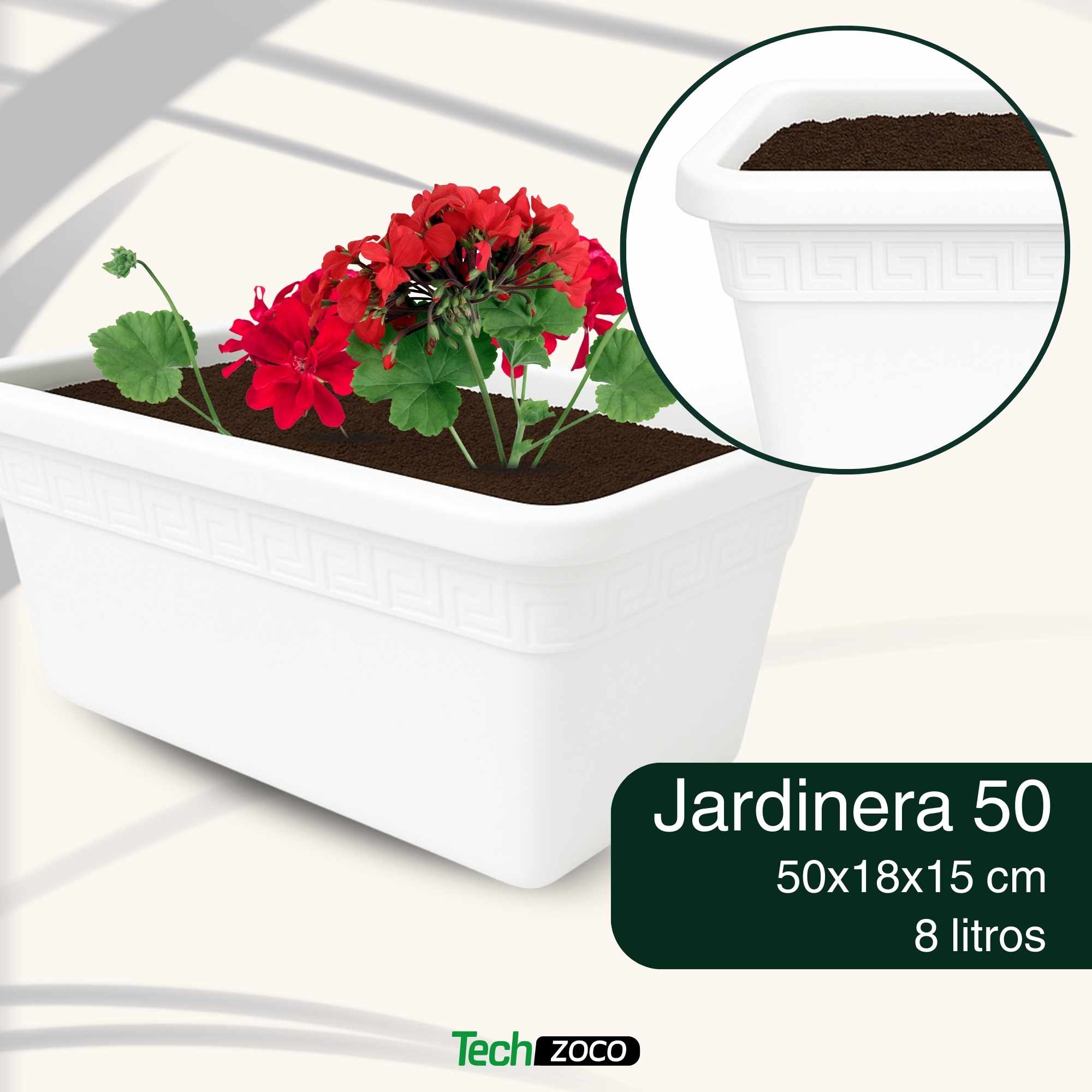 Jardinera de plástico 50 cm Blanco - imagen 3