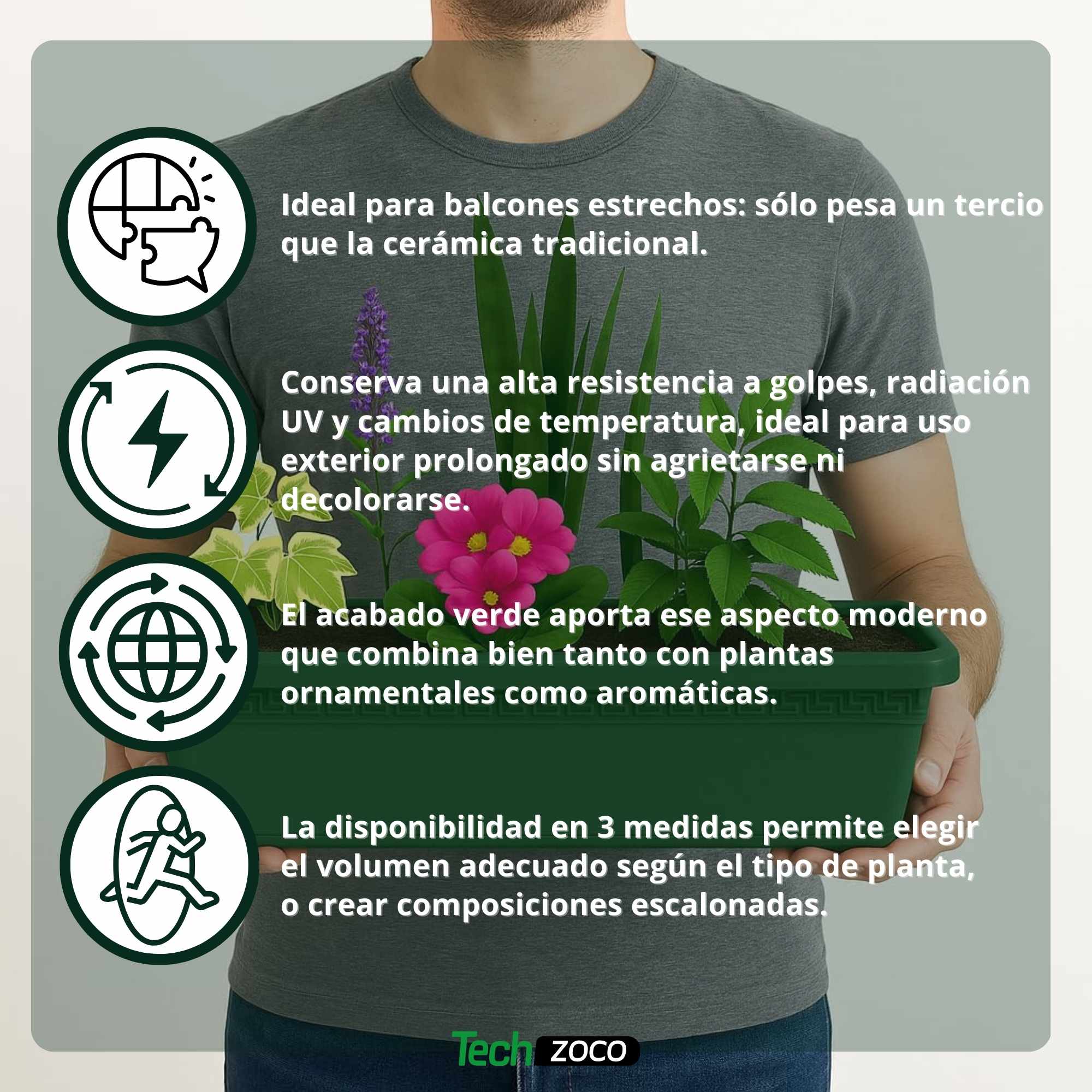 Jardinera de plástico 50 cm Verde - imagen 4