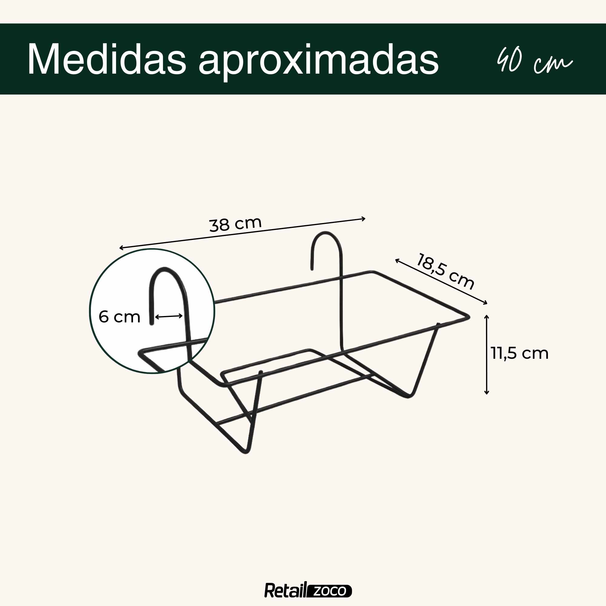 Soporte Metal para Jardinera de balcon 40 cm Negro - imagen 3