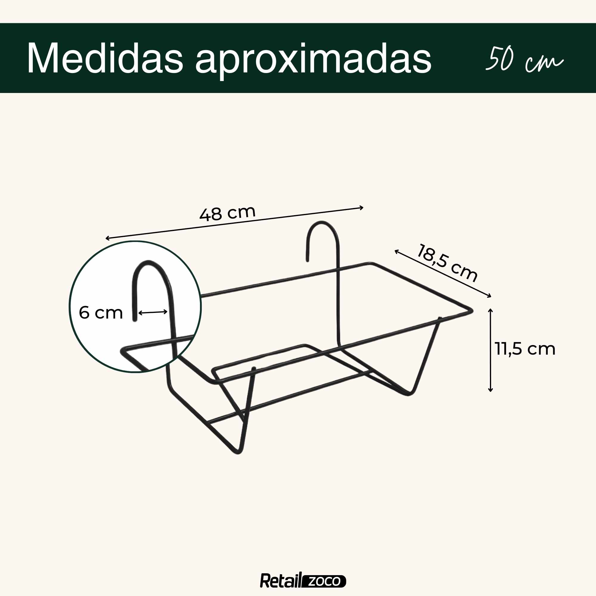 Soporte Metal para Jardinera de balcon 50 cm Negro - imagen 3