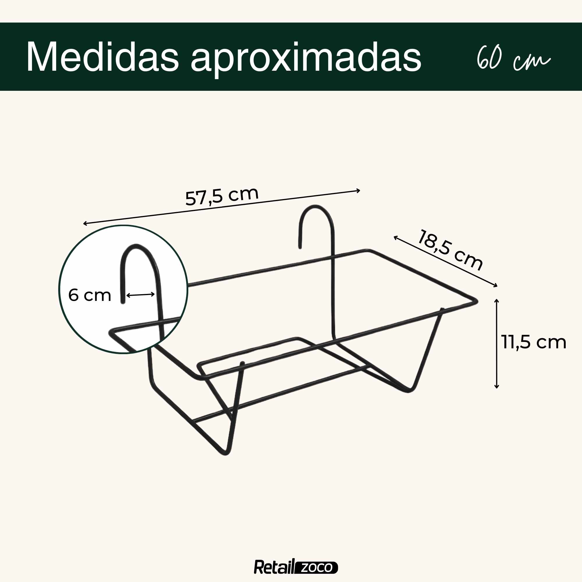 Soporte Metal para Jardinera de balcon 60 cm Negro - imagen 3