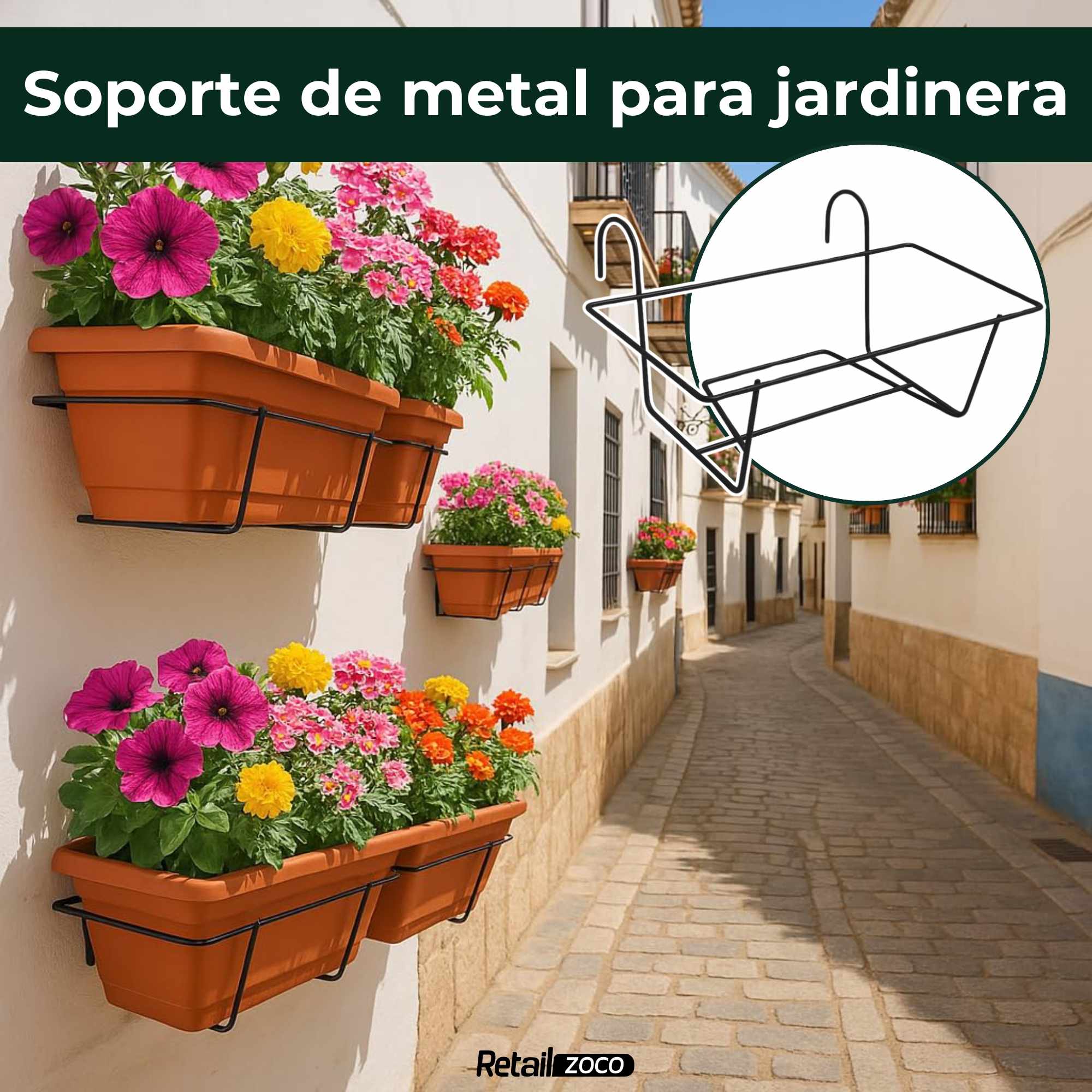 Soporte Metal para Jardinera de balcon 60 cm Negro - imagen 2