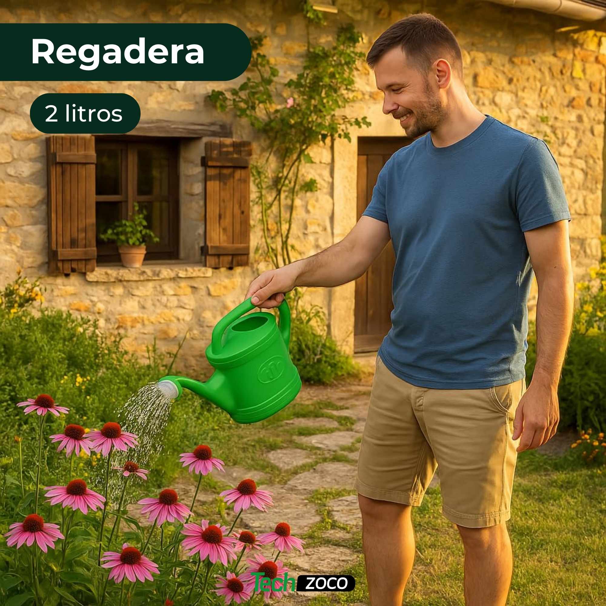 Regadera de plastico 2 Litros Verde - imagen 2