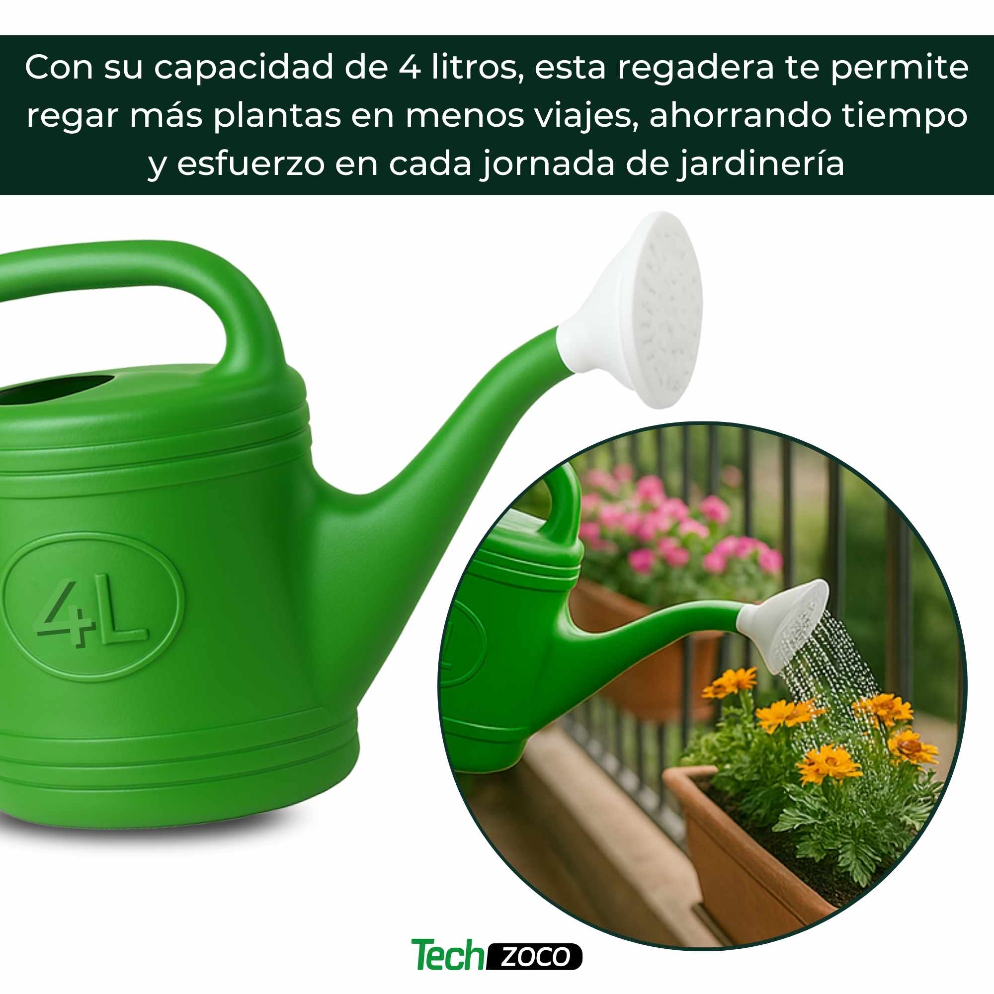 Regadera de plastico 4 Litros Verde - imagen 4