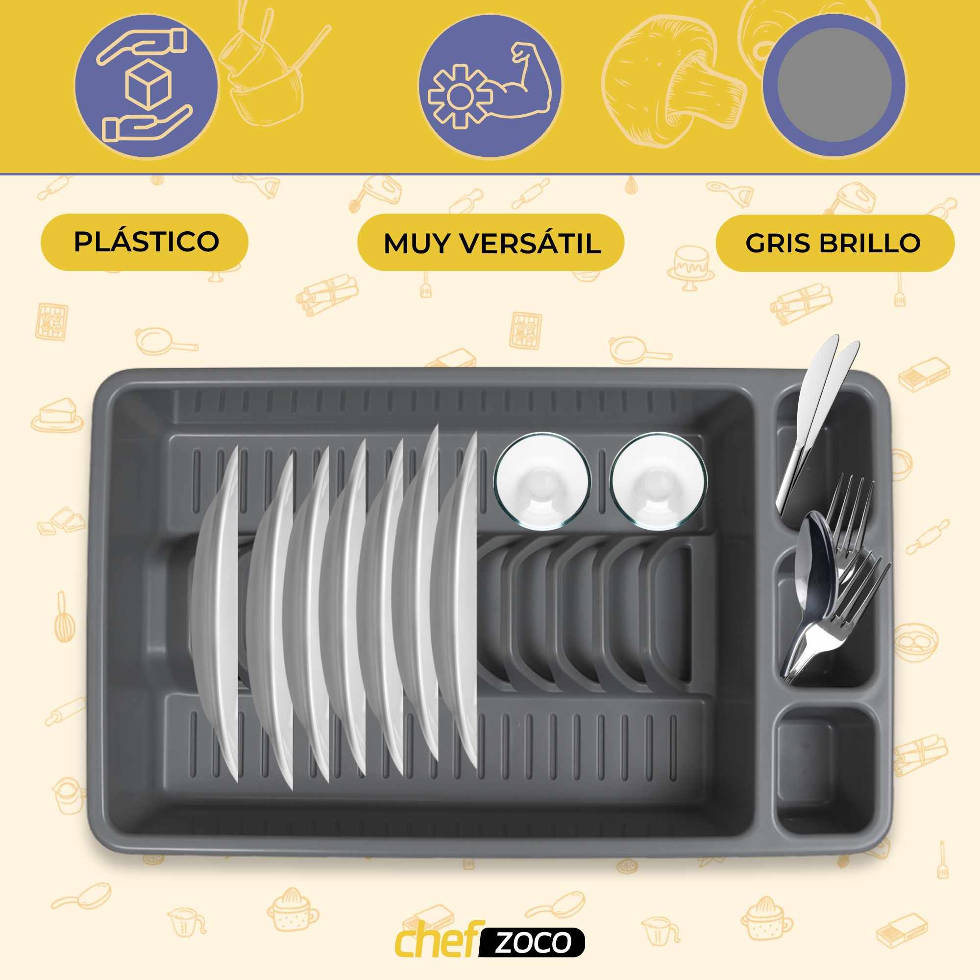 Escurreplato de plastico 45 x 26.5 cm Gris - imagen 2