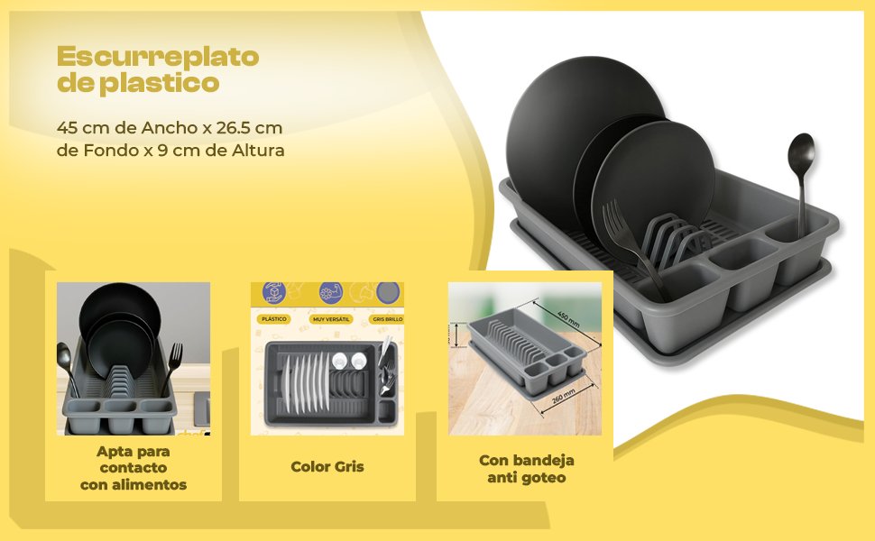 Banner - Escurreplato de plastico 45 x 26.5 cm Gris