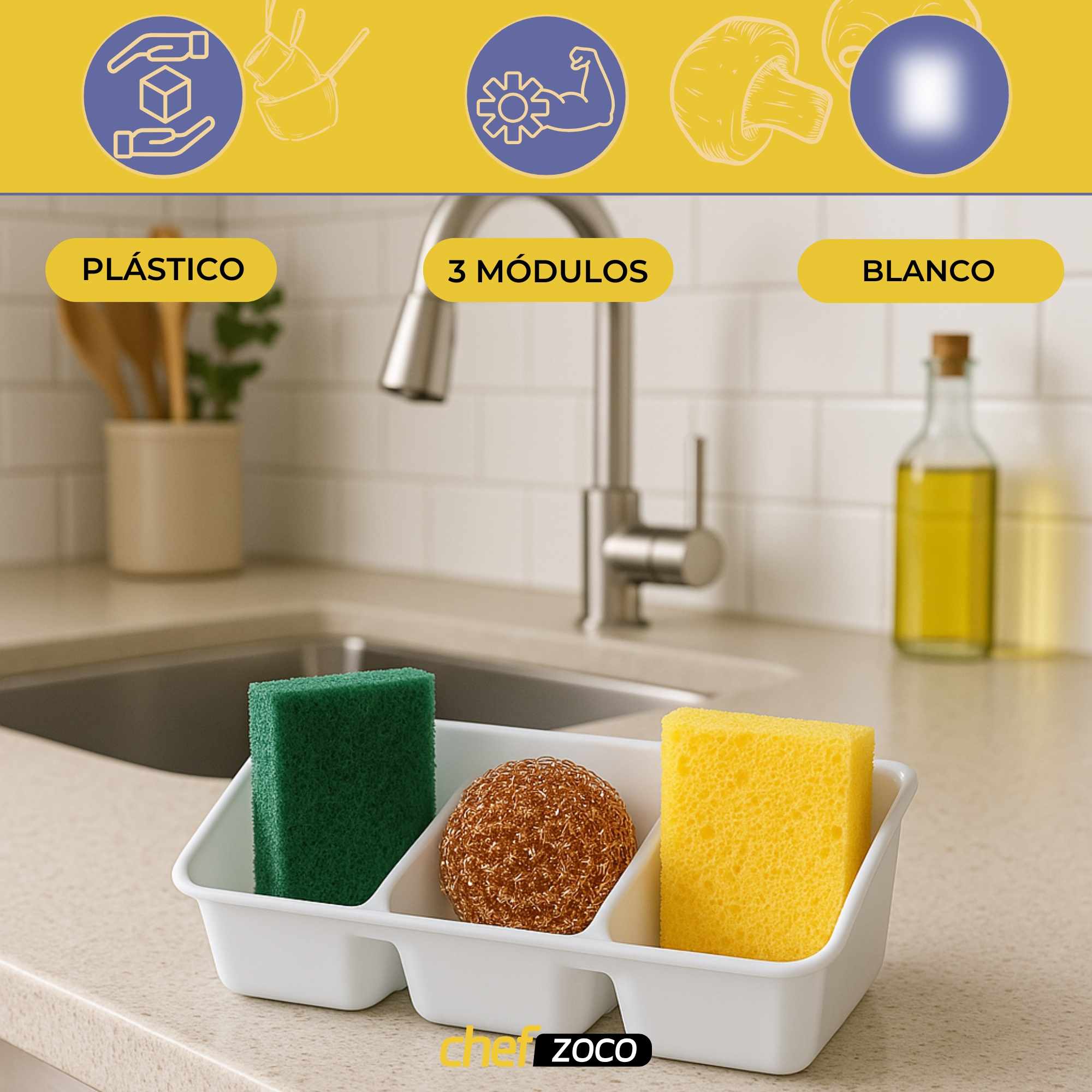 Organizador fregadero estropajero plastico Blanco - imagen 2