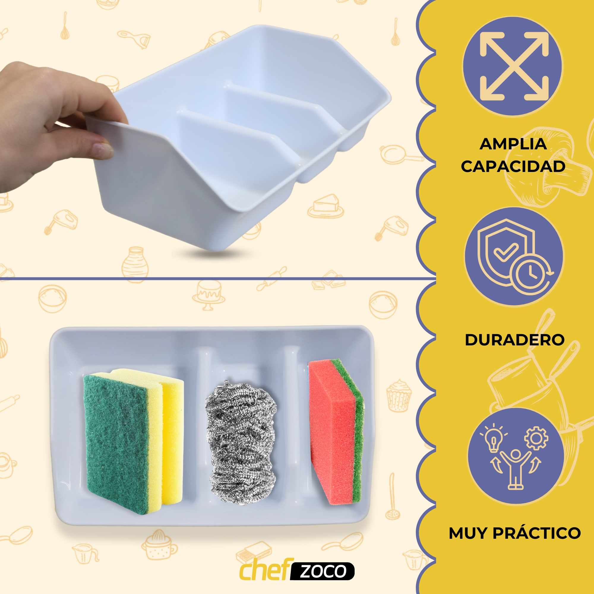 Organizador fregadero estropajero plastico Blanco - imagen 3