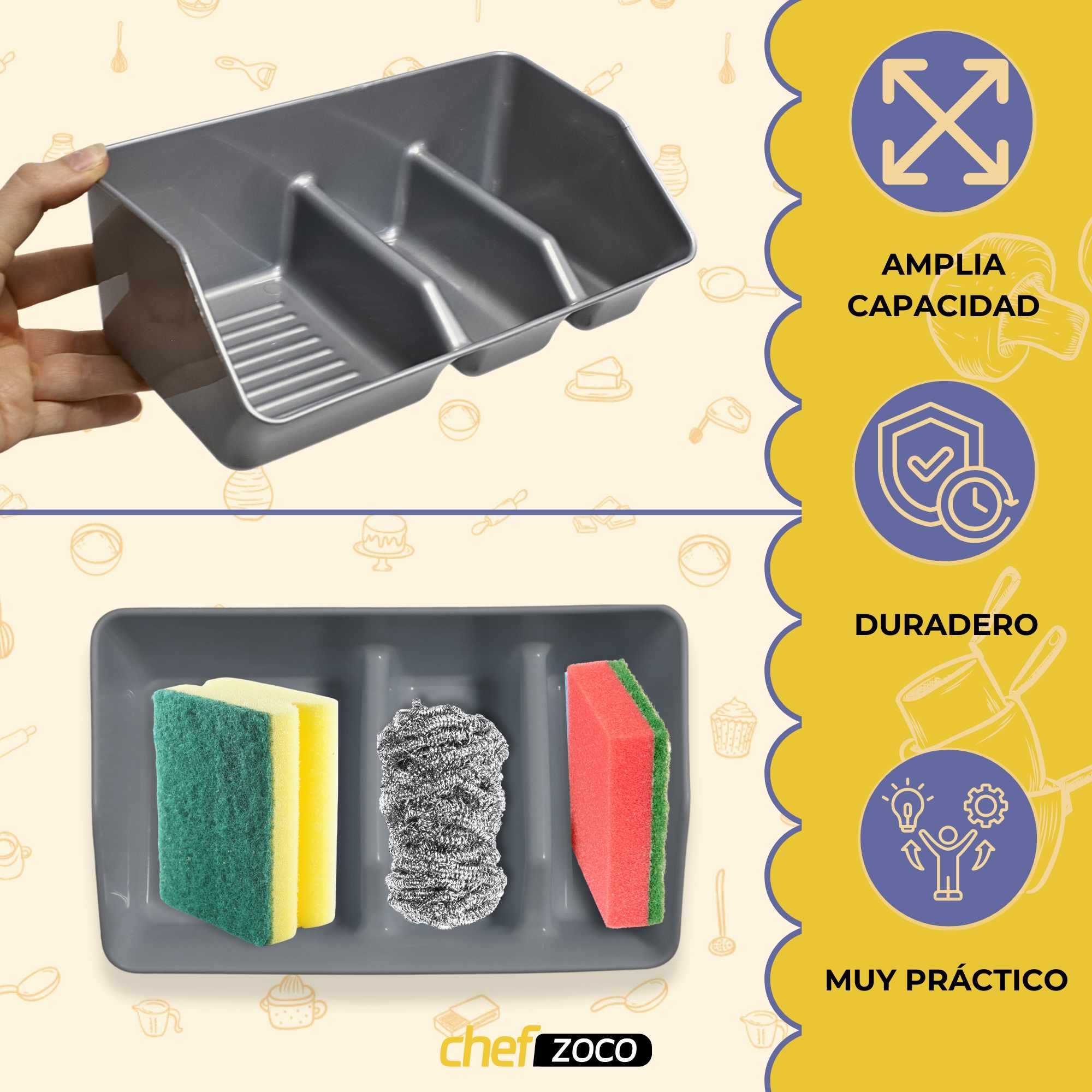 Organizador fregadero estropajero plastico Gris - imagen 3