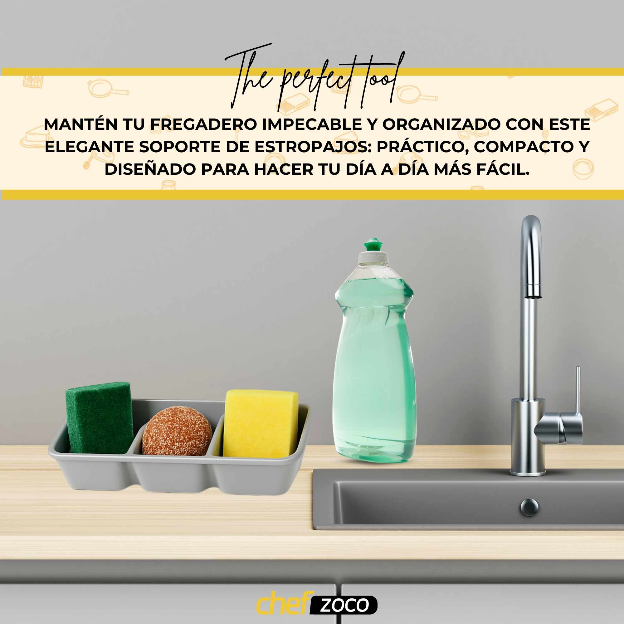 Organizador fregadero estropajero plastico Gris - imagen 5