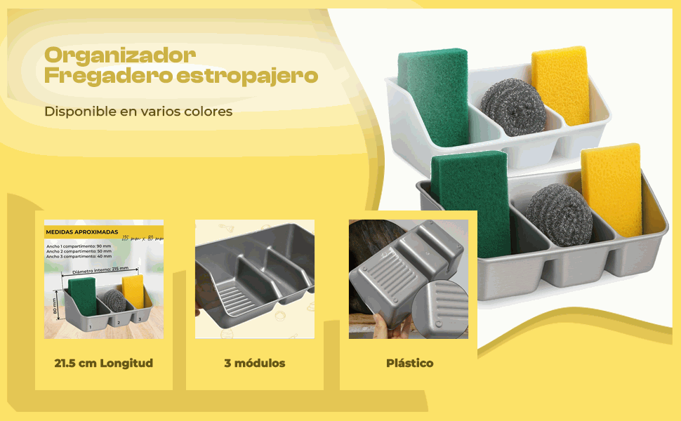 Banner - Organizador fregadero estropajero plastico Gris