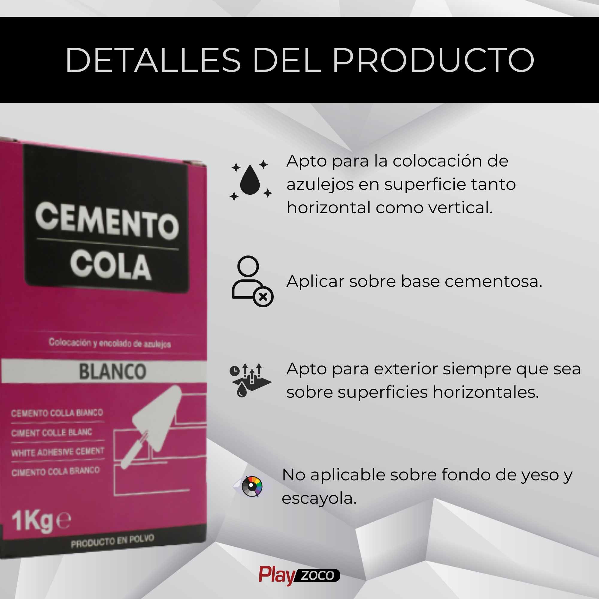 Cemento cola blanco para colocación y encolado de azulejos en polvo 1 Kg - imagen 3