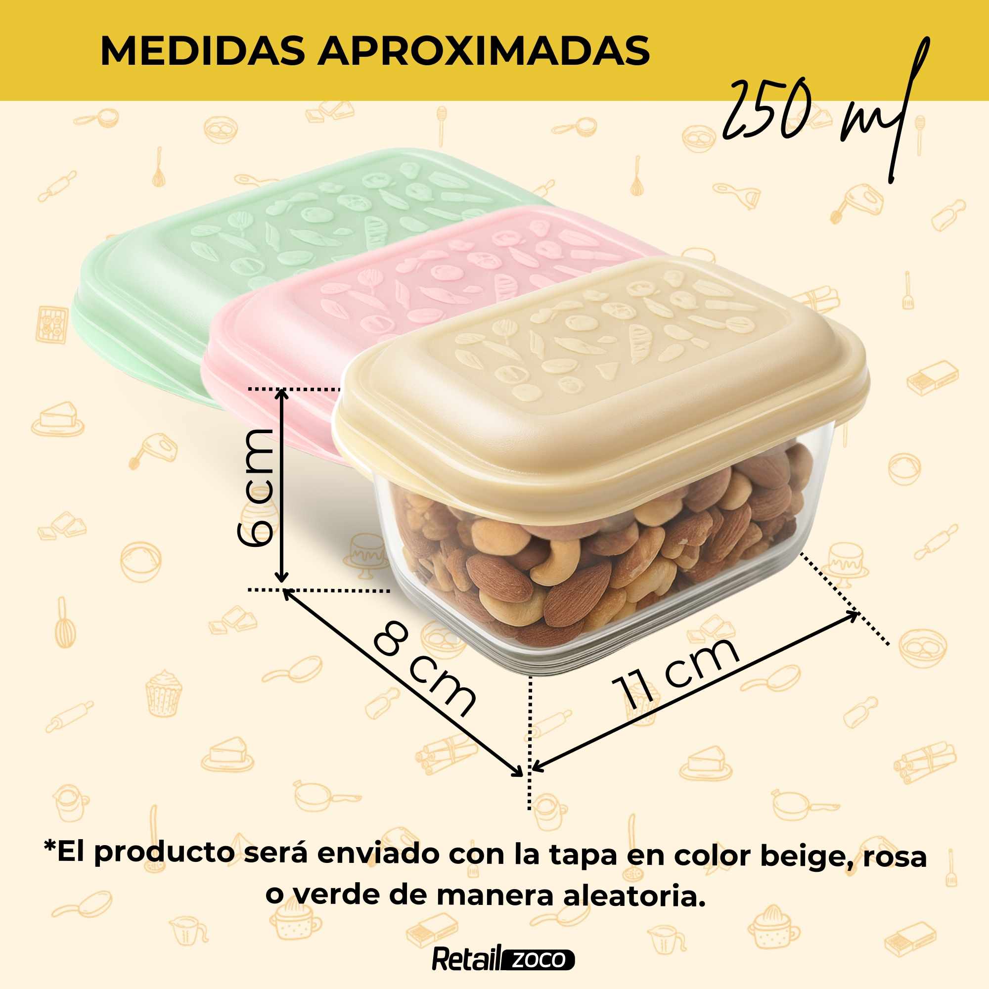 Set 3 Fiambreras 250 Ml plástico transparente color aleatorio - imagen 4