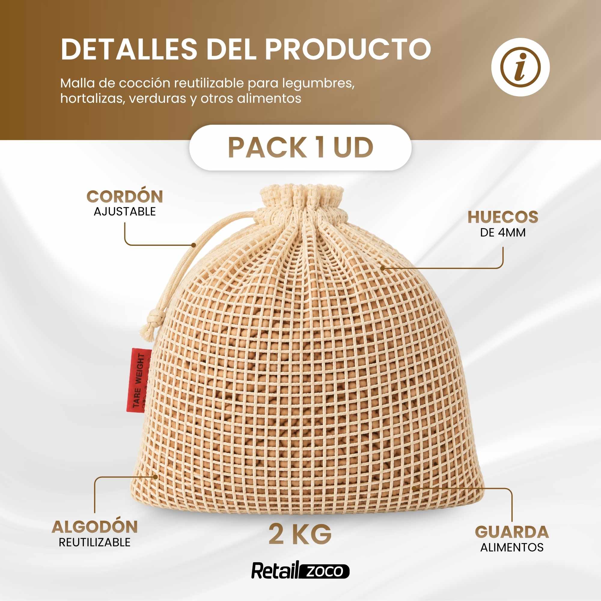 Mallas de Cocción para Garbanzos y Legumbres 28 x 20 cm para 2 Kg - imagen 2