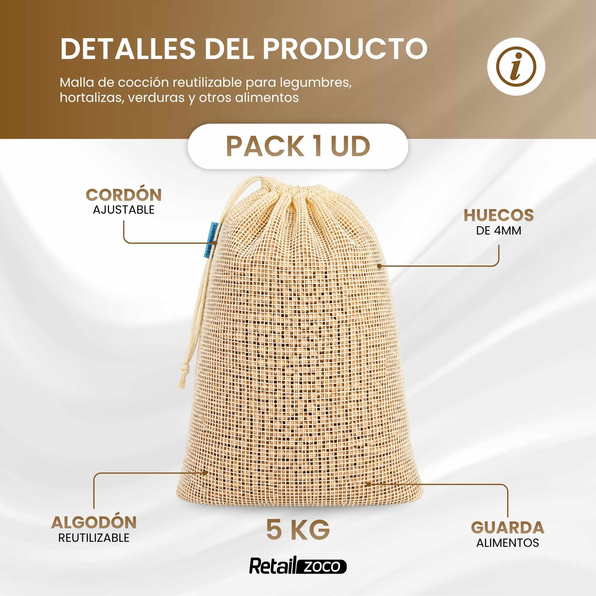 Mallas de Cocción para Garbanzos y Legumbres 43 x 28 cm para 5 Kg - imagen 2