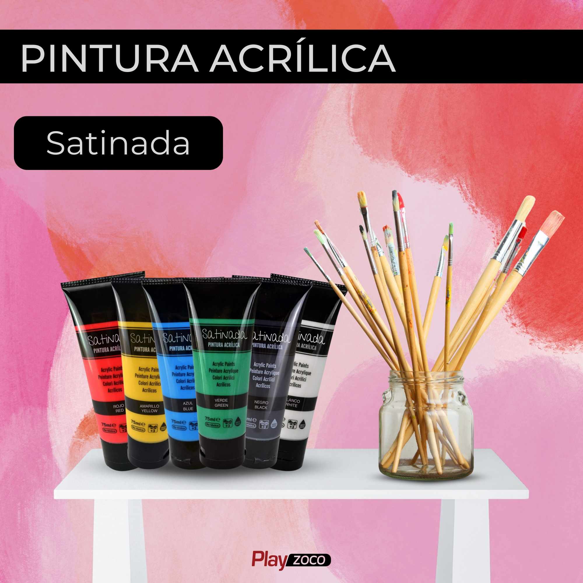 Pack Pinturas acrilicas Satinadas de 6 Colores para lienzos y Manualidades 75 ml - imagen 2