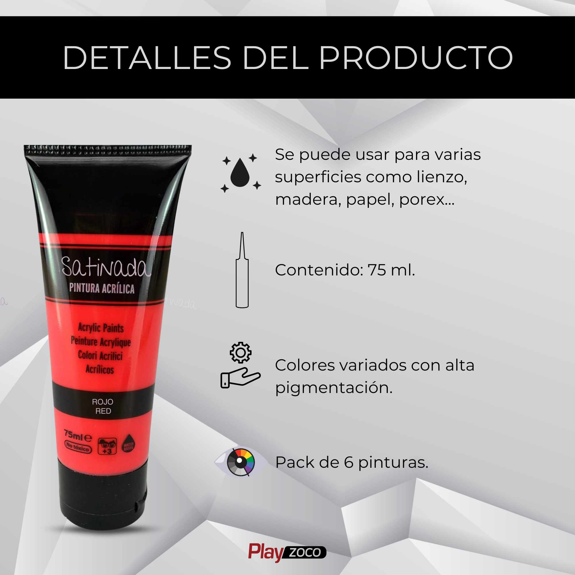 Pack Pinturas acrilicas Satinadas de 6 Colores para lienzos y Manualidades 75 ml - imagen 3