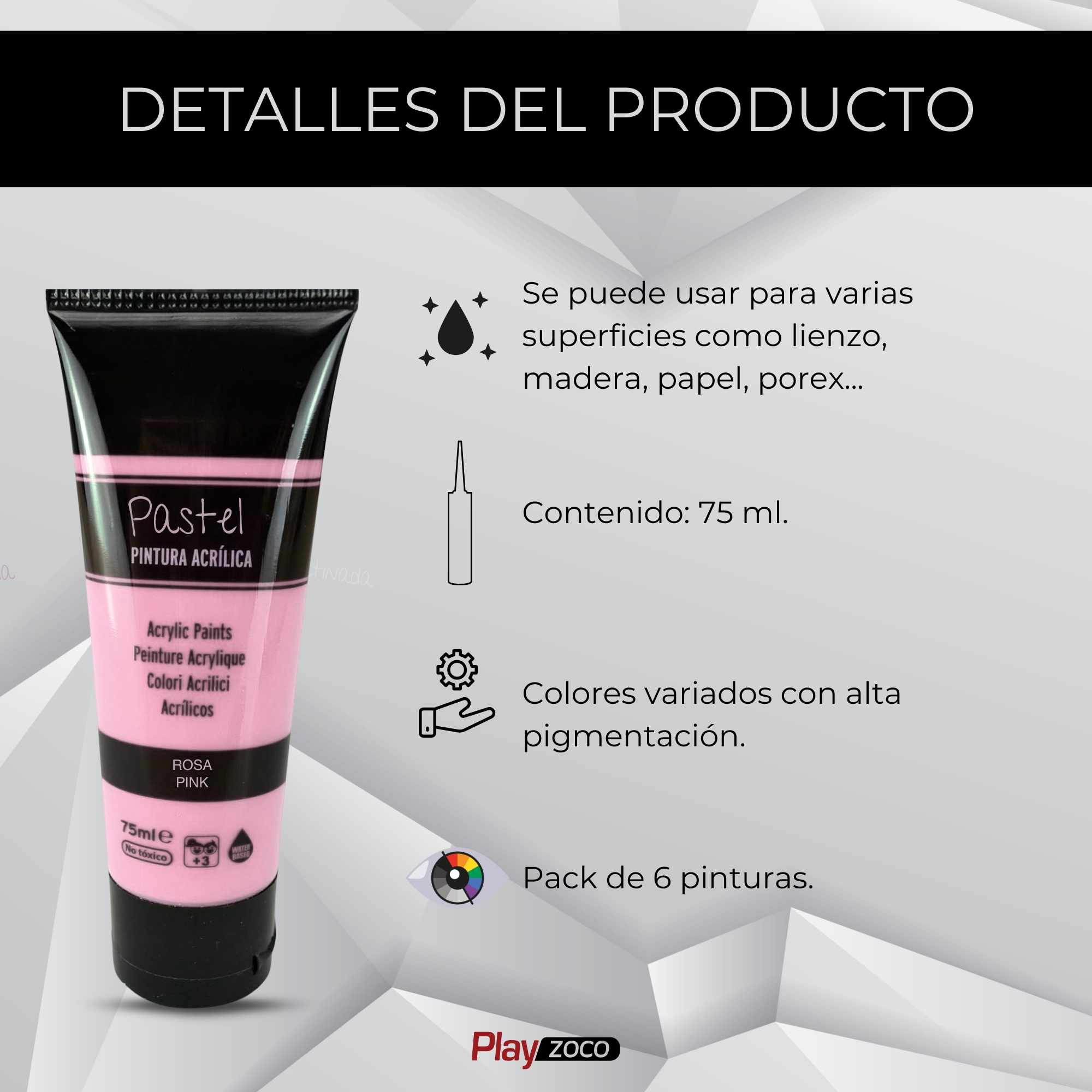 Pack Pinturas Pasteles de 6 Colores para lienzos y Manualidades 75 ml - imagen 3