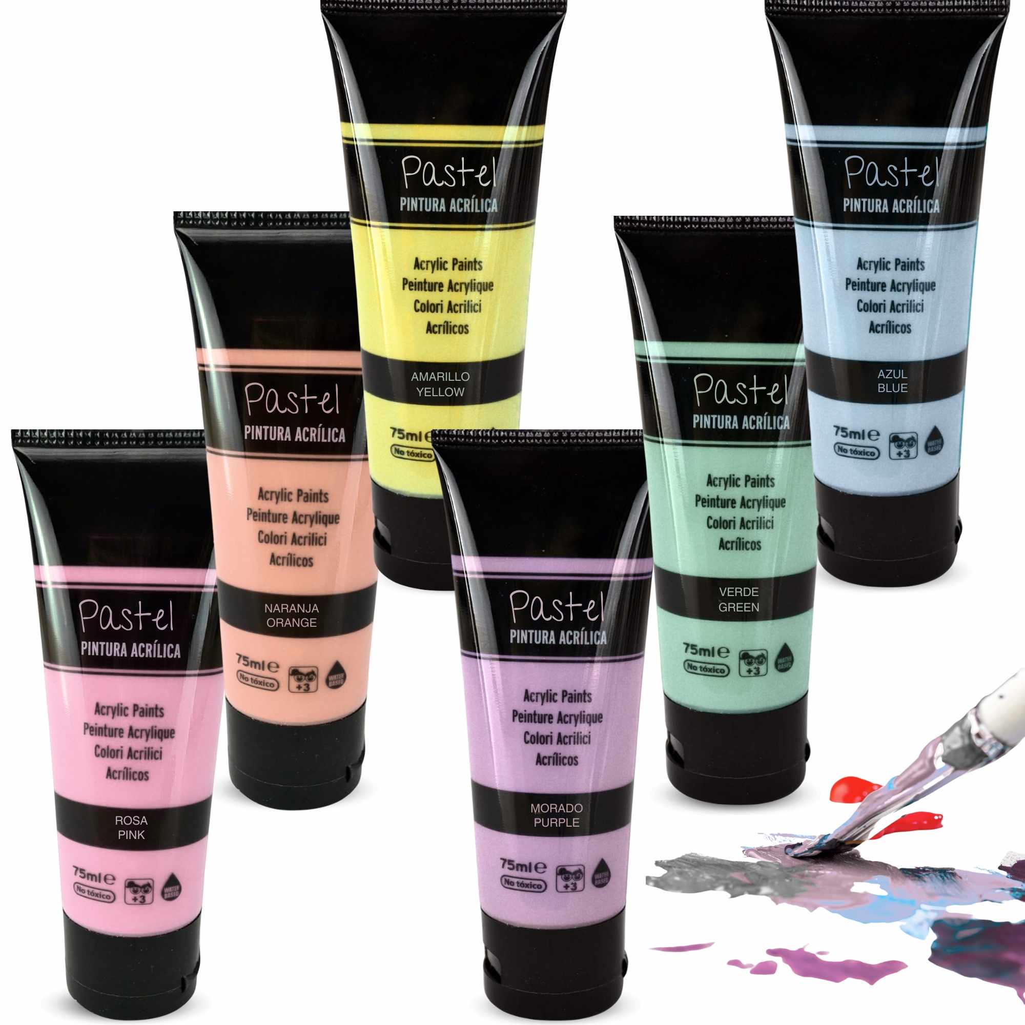 Pack Pinturas Pasteles de 6 Colores para lienzos y Manualidades 75 ml - imagen 1