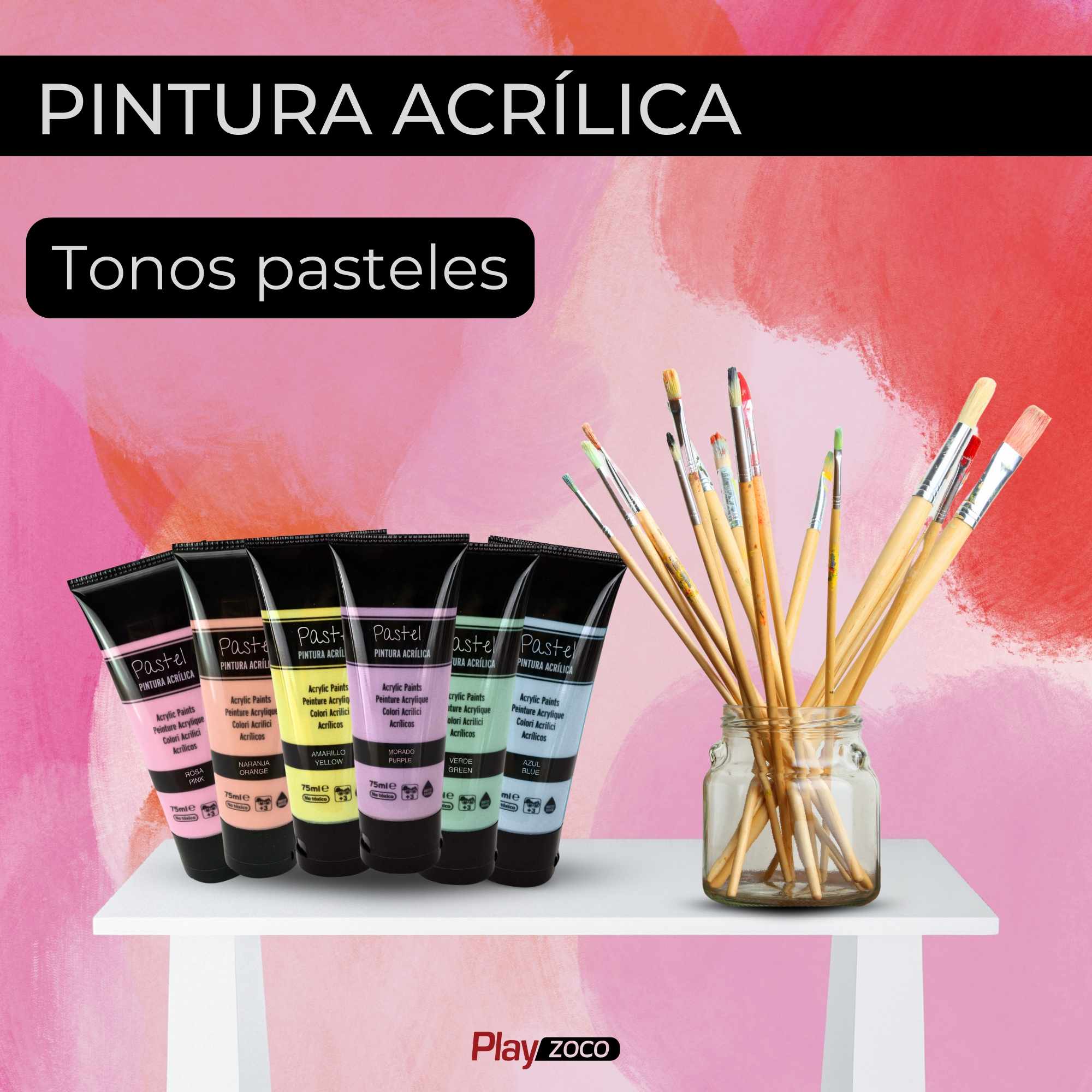 Pack Pinturas Pasteles de 6 Colores para lienzos y Manualidades 75 ml - imagen 2
