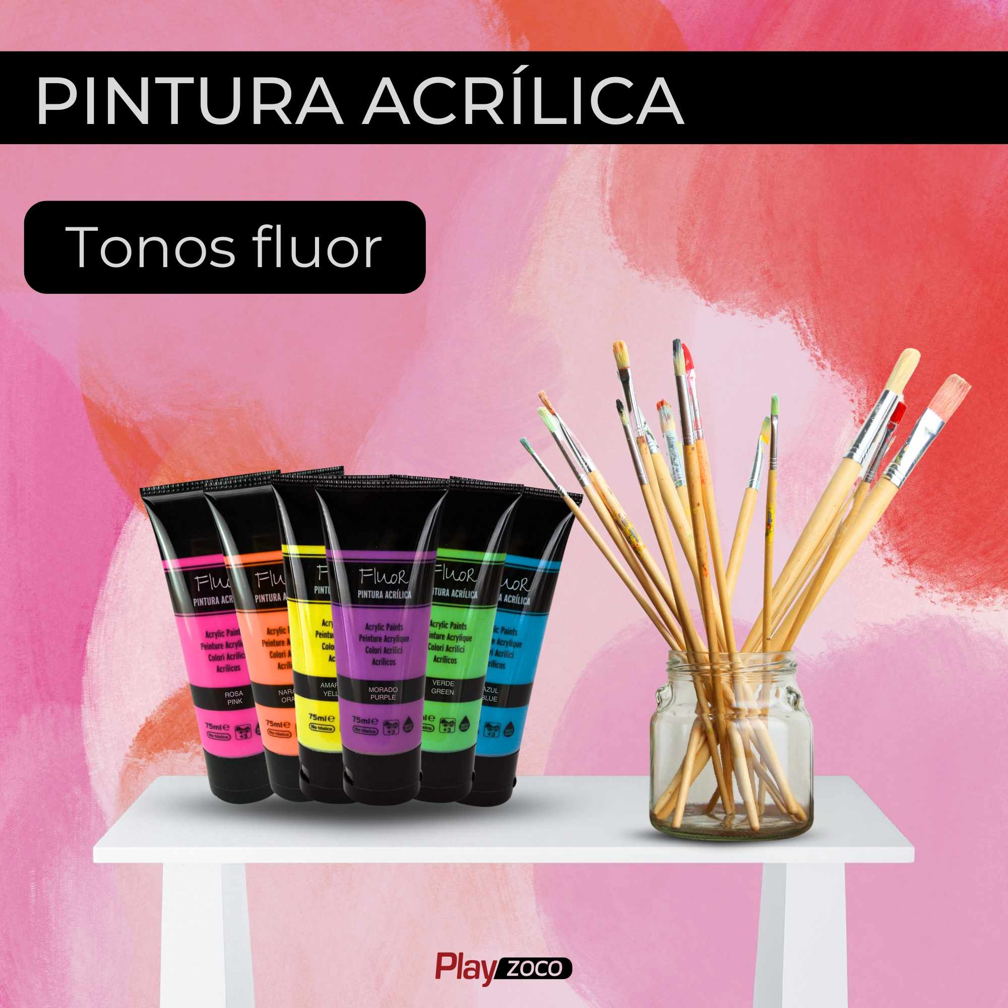 Pack Pinturas Fluor de 6 Colores para lienzos y Manualidades 75 ml - imagen 2