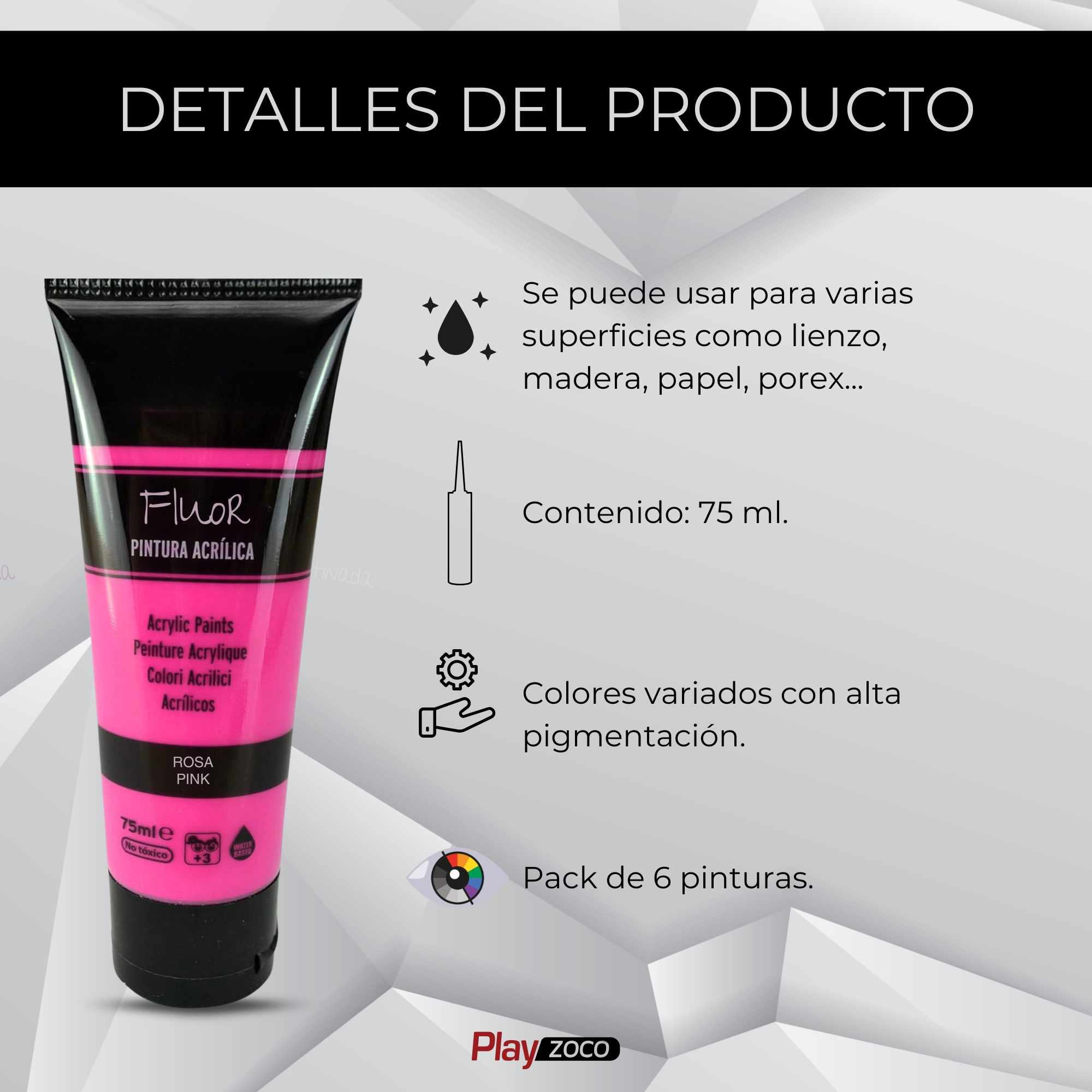 Pack Pinturas Fluor de 6 Colores para lienzos y Manualidades 75 ml - imagen 3