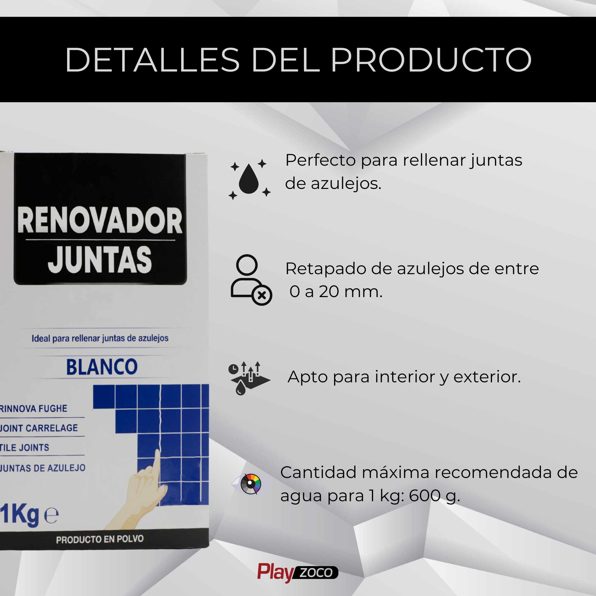 Renovador juntas de azulejos en polvo color blanco 1 Kg - imagen 3