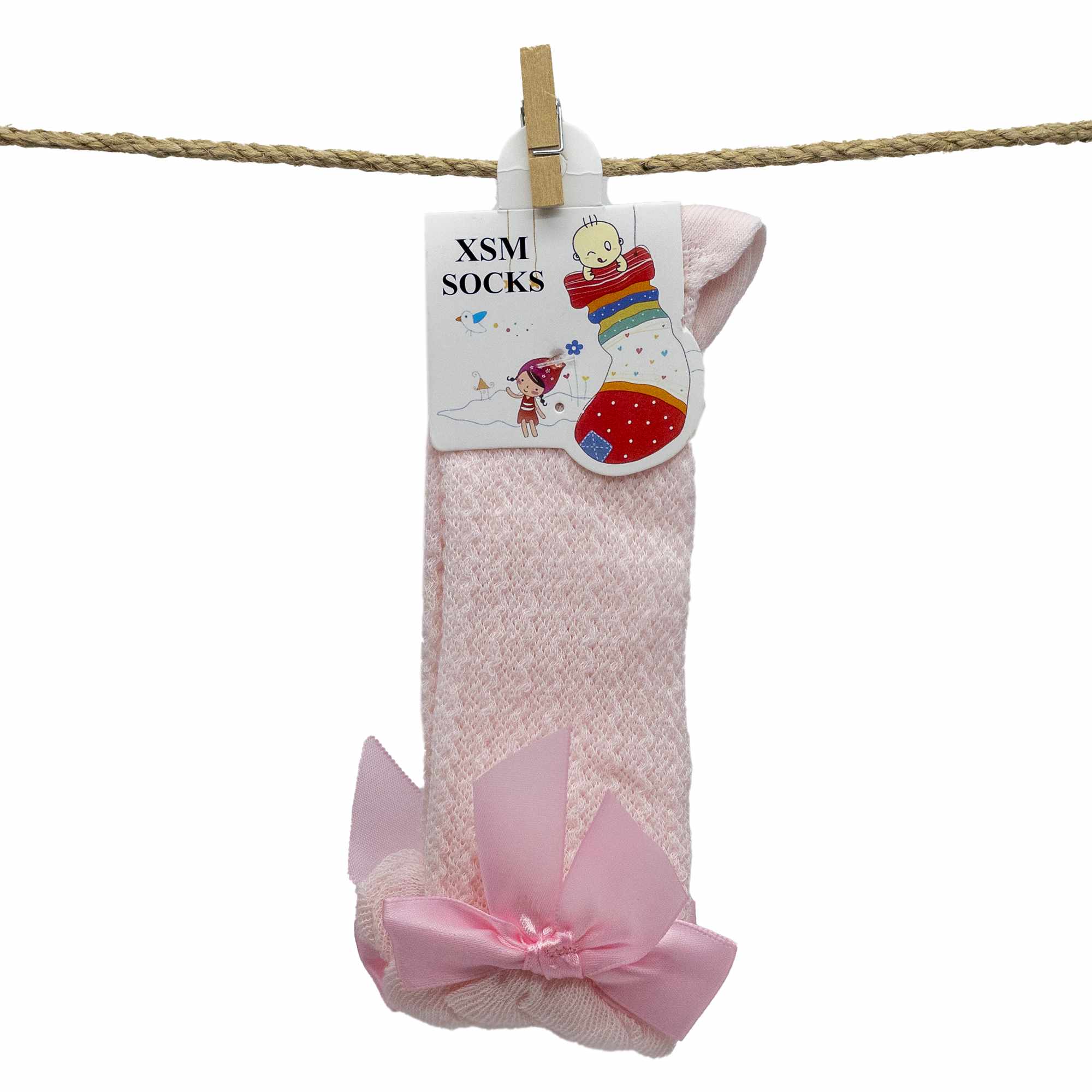 Calcetines altos de algodón con lazo para niños hasta 3 años rosas - imagen 5