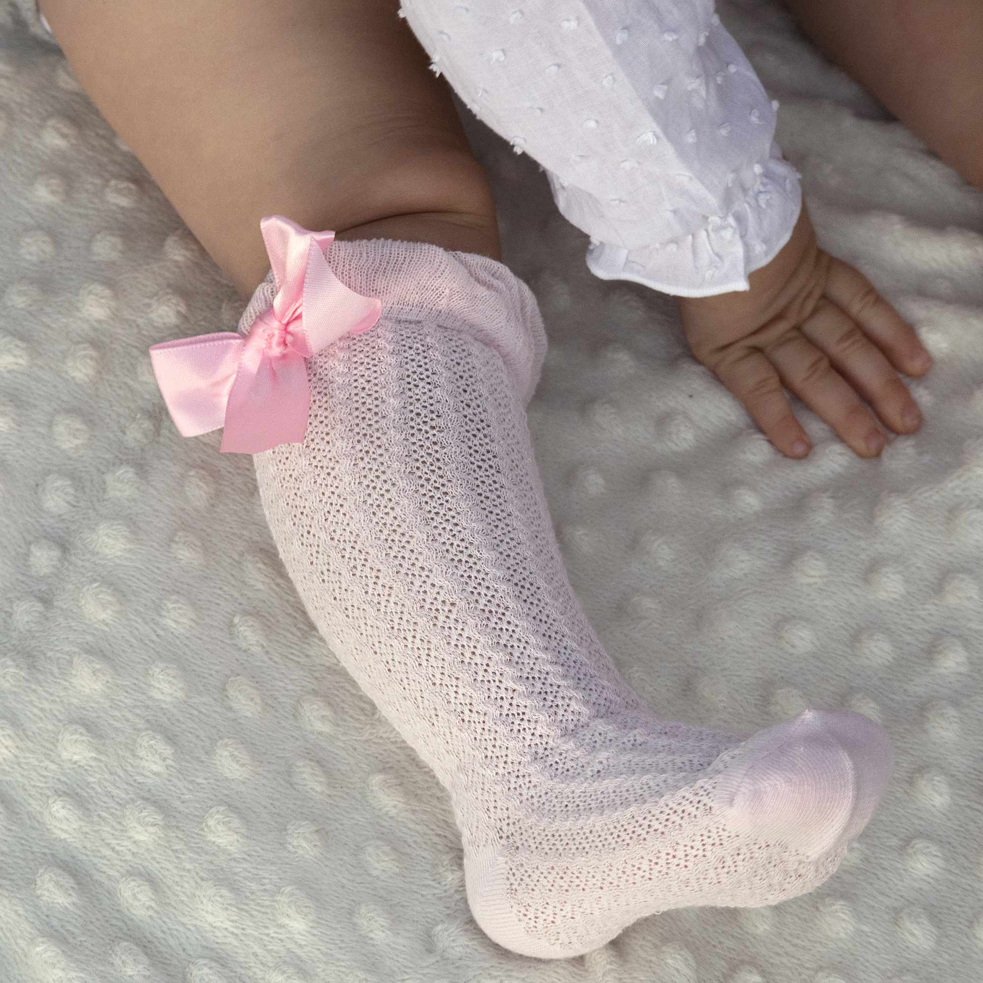 Calcetines altos de algodón con lazo para niños hasta 3 años rosas - imagen 6
