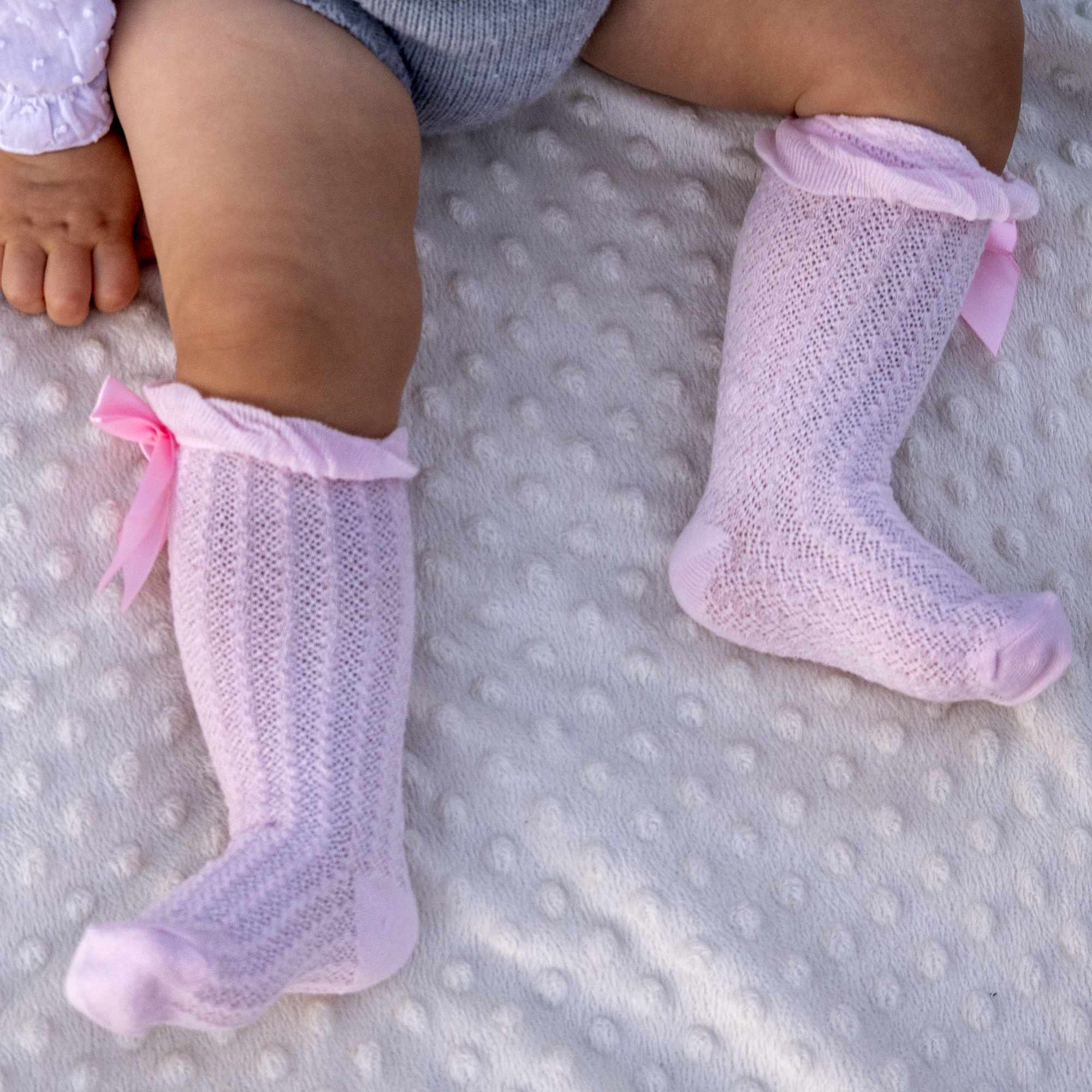 Calcetines altos de algodón con lazo para niños hasta 3 años rosas - imagen 7