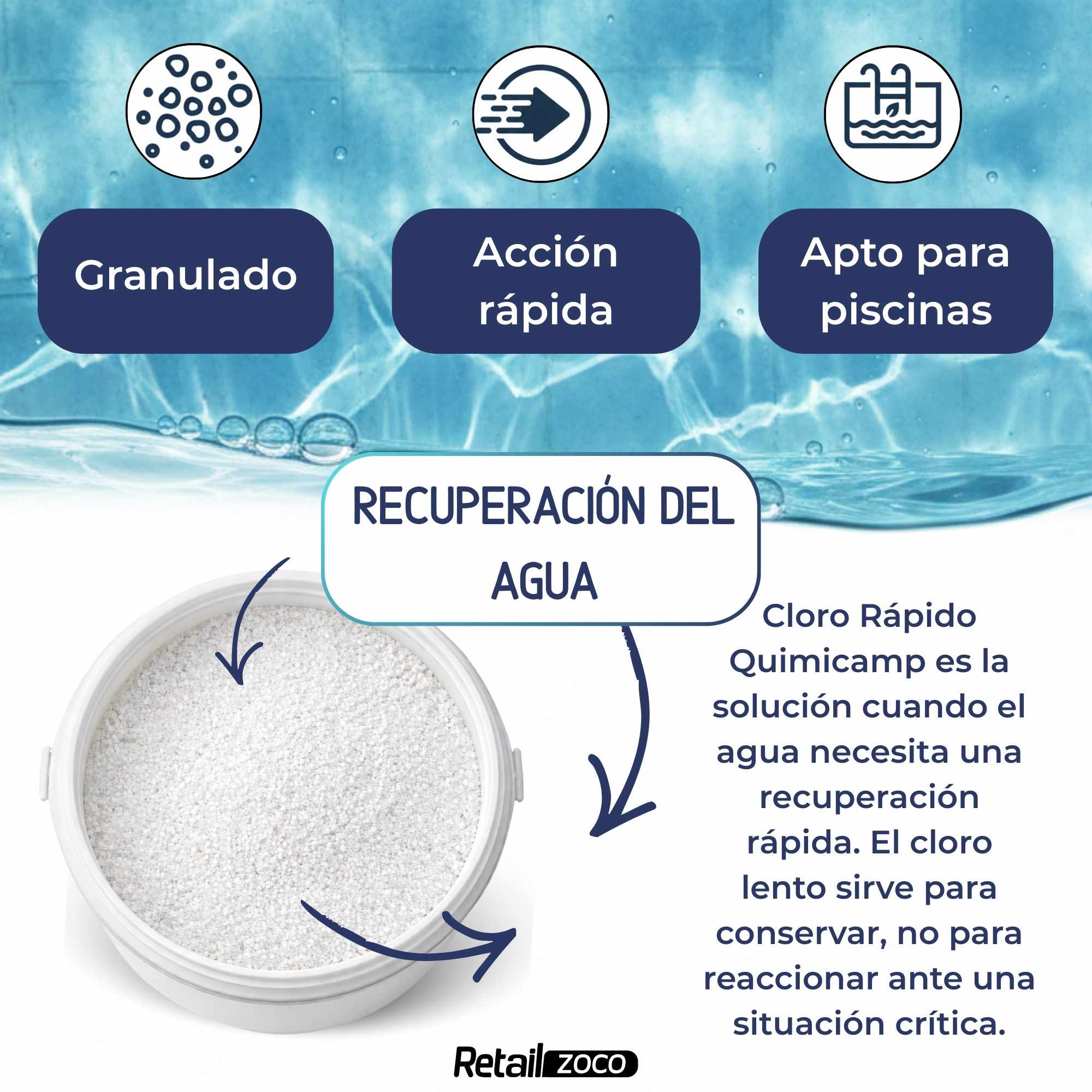 Cloro Choque Accion Rapida 5 Kg granulado recuperador de agua - imagen 3