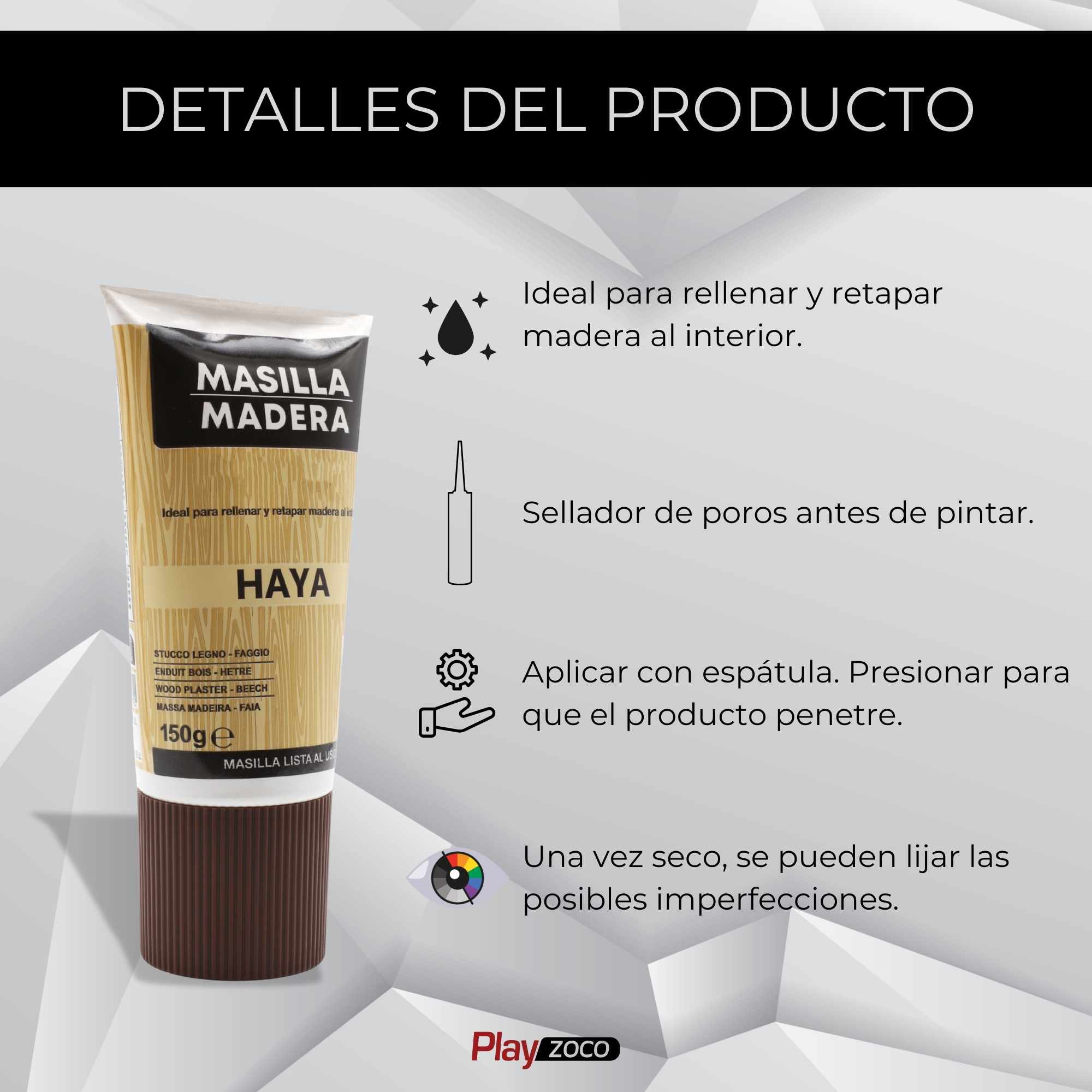Masilla madera Haya en tubo 150 gramos - imagen 3