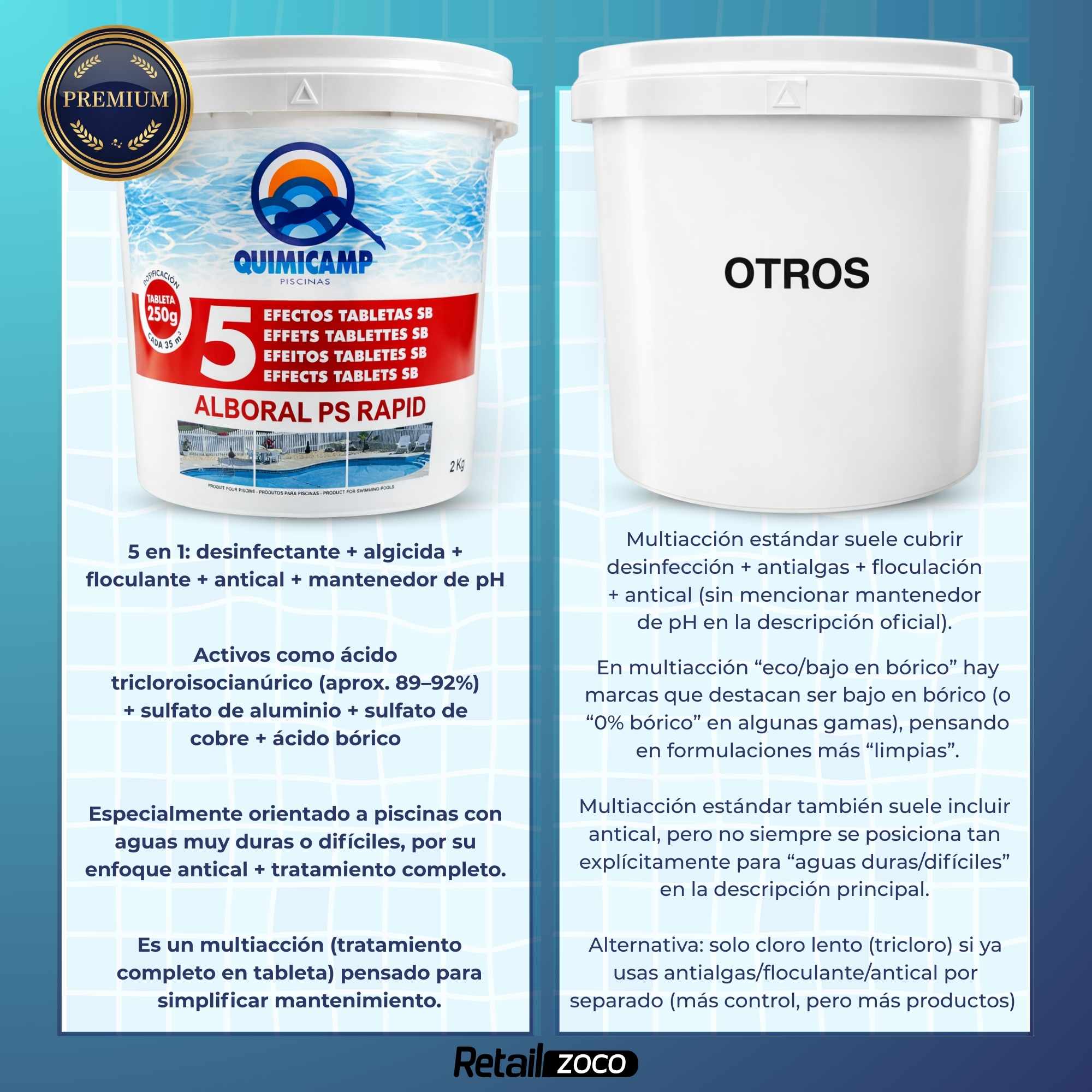 Cloro 5 Acciones en tabletas de 250 gr recuperador de agua 5 Kilos - imagen 3