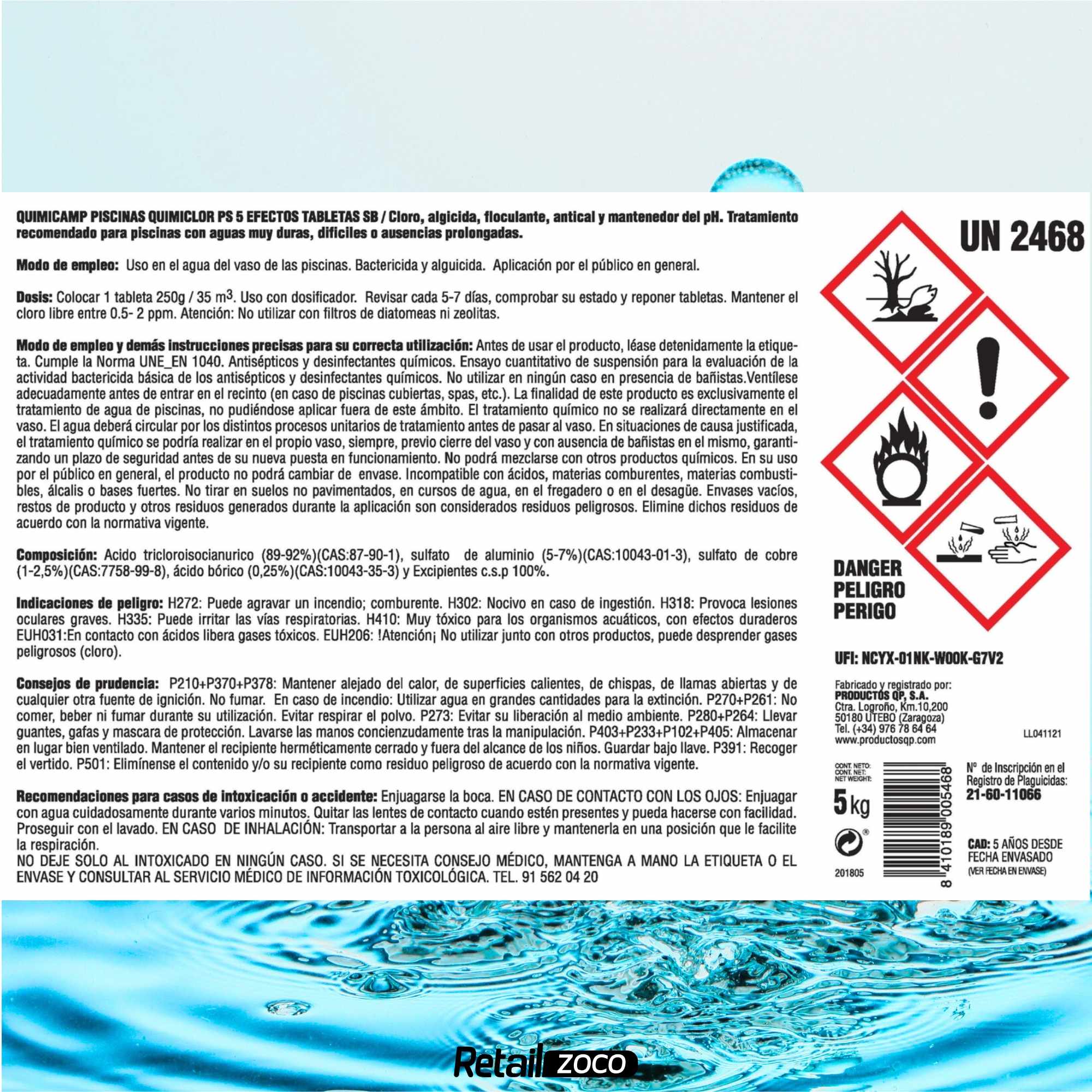 Cloro 5 Acciones en tabletas de 250 gr recuperador de agua 5 Kilos - imagen 4