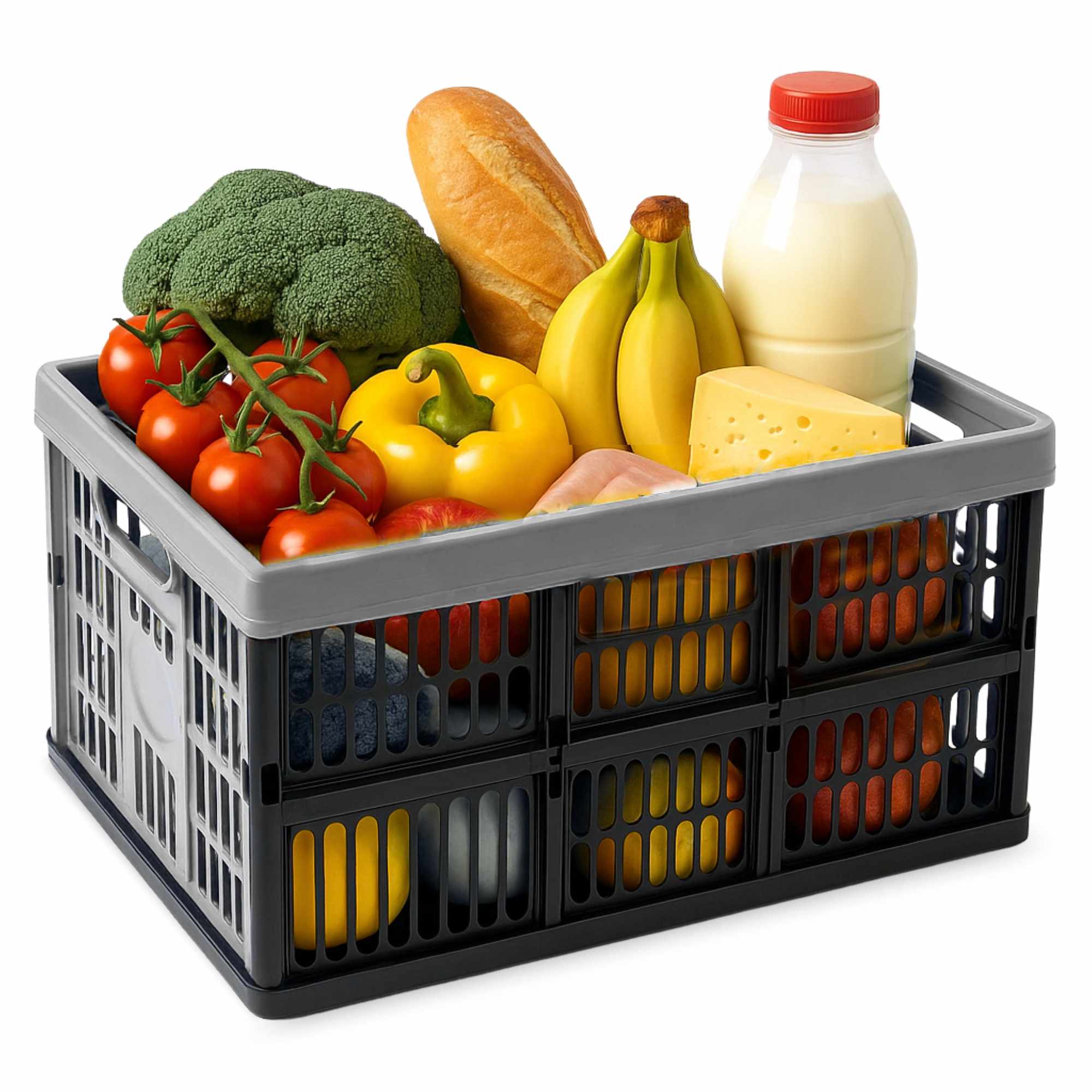 Caja plegable con asas plastico 32 Litros Gris y negra