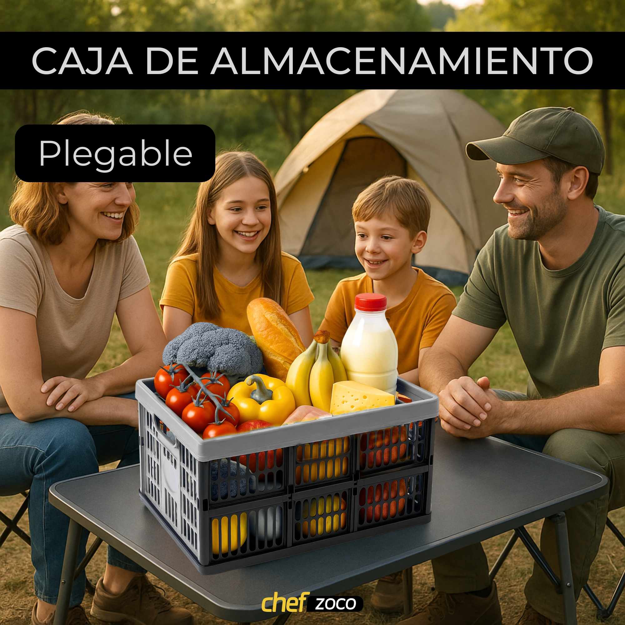 Caja plegable con asas plastico 32 Litros Gris y negra - imagen 2