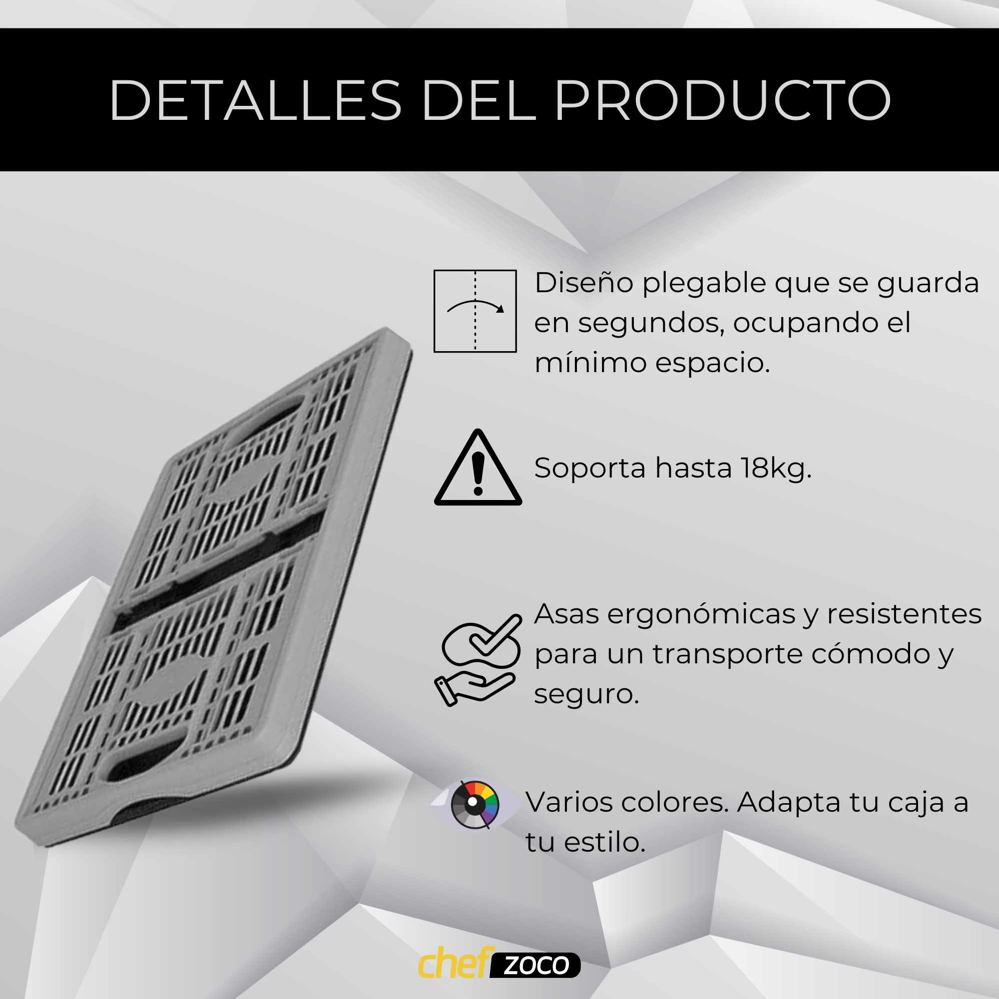Caja plegable con asas plastico 32 Litros Gris y negra - imagen 3