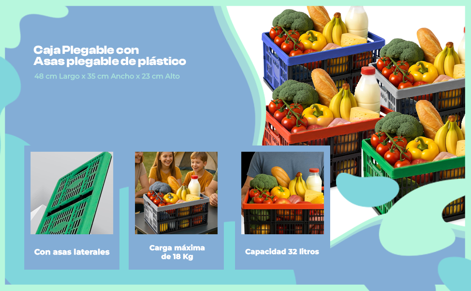 Banner - Caja plegable con asas plastico 32 Litros Gris y negra