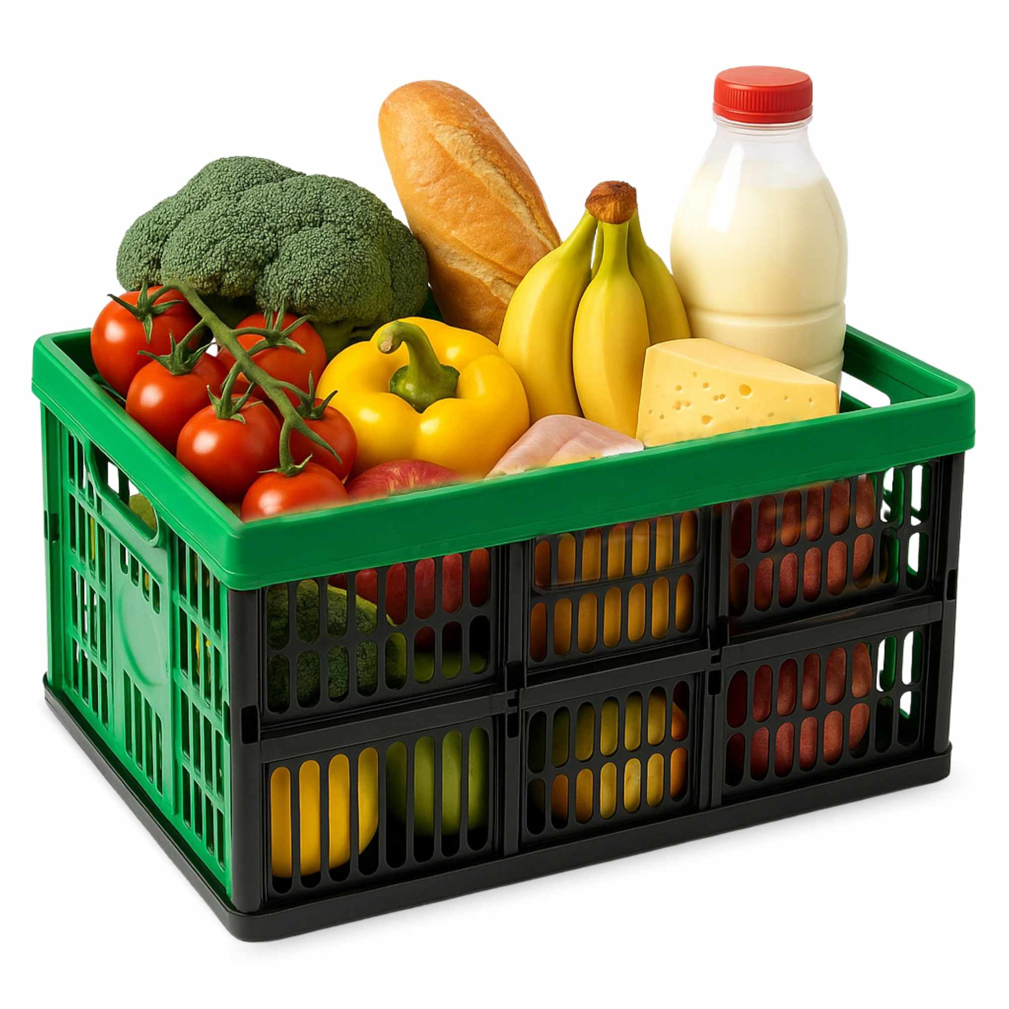Caja plegable con asas plastico 32 Litros verde y negro