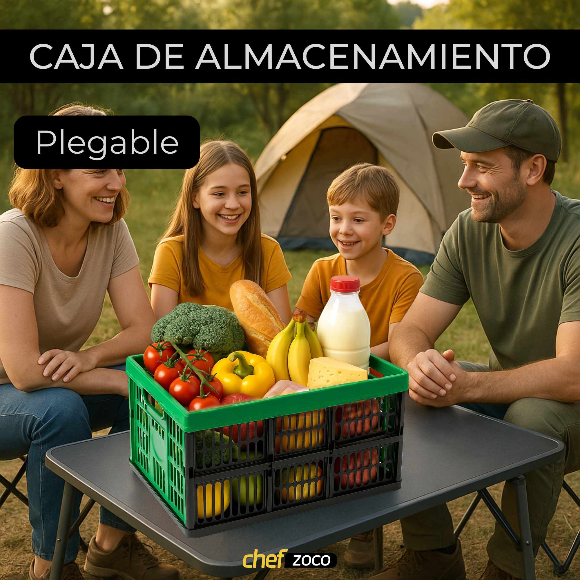 Caja plegable con asas plastico 32 Litros verde y negro - imagen 2