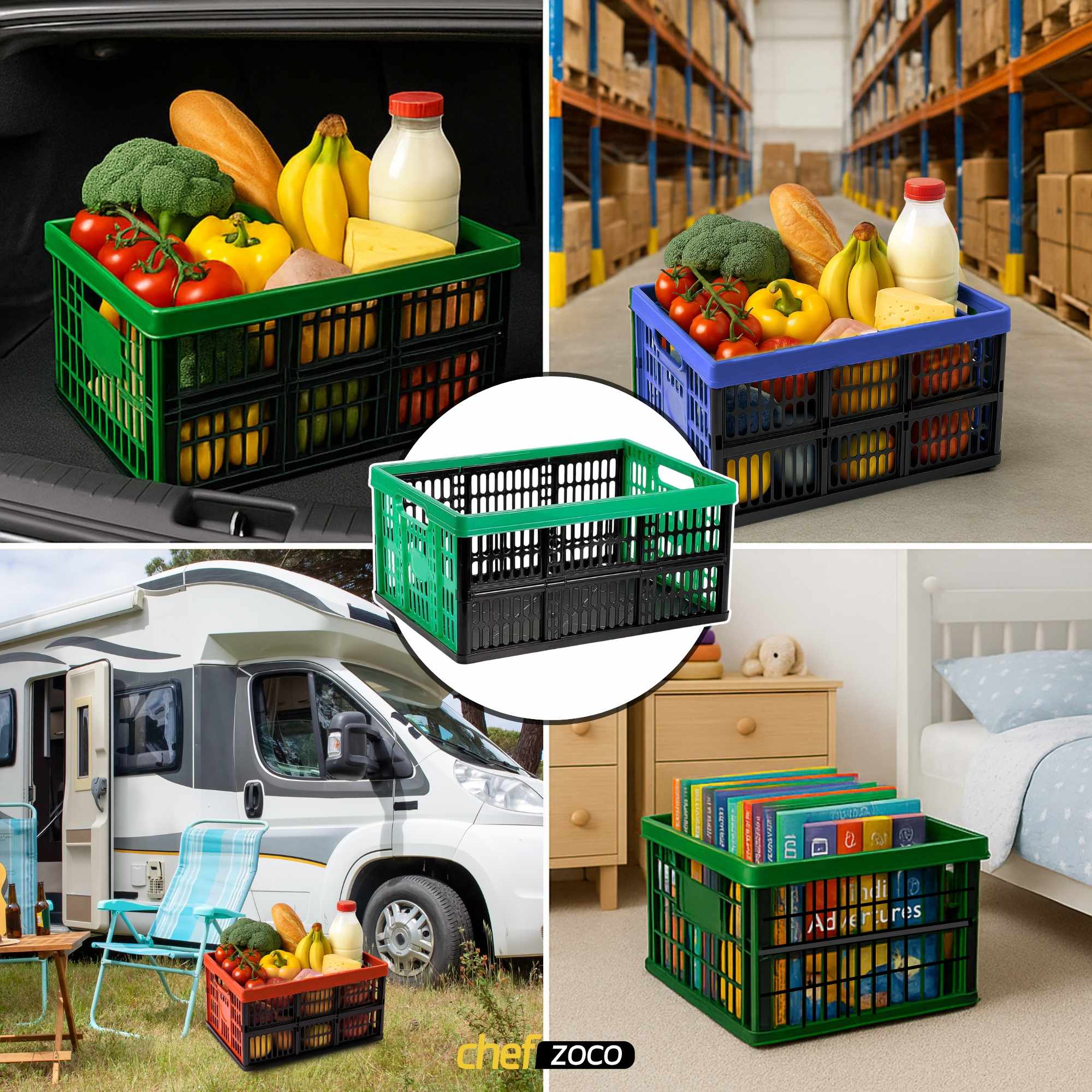 Caja plegable con asas plastico 32 Litros verde y negro - imagen 4