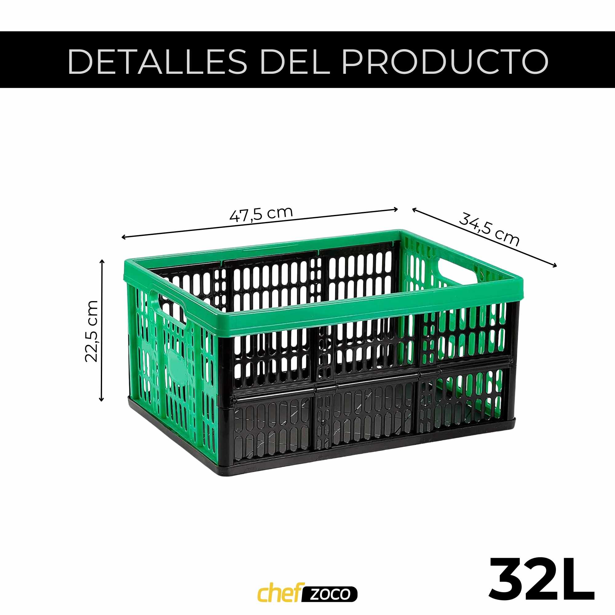 Caja plegable con asas plastico 32 Litros verde y negro - imagen 5
