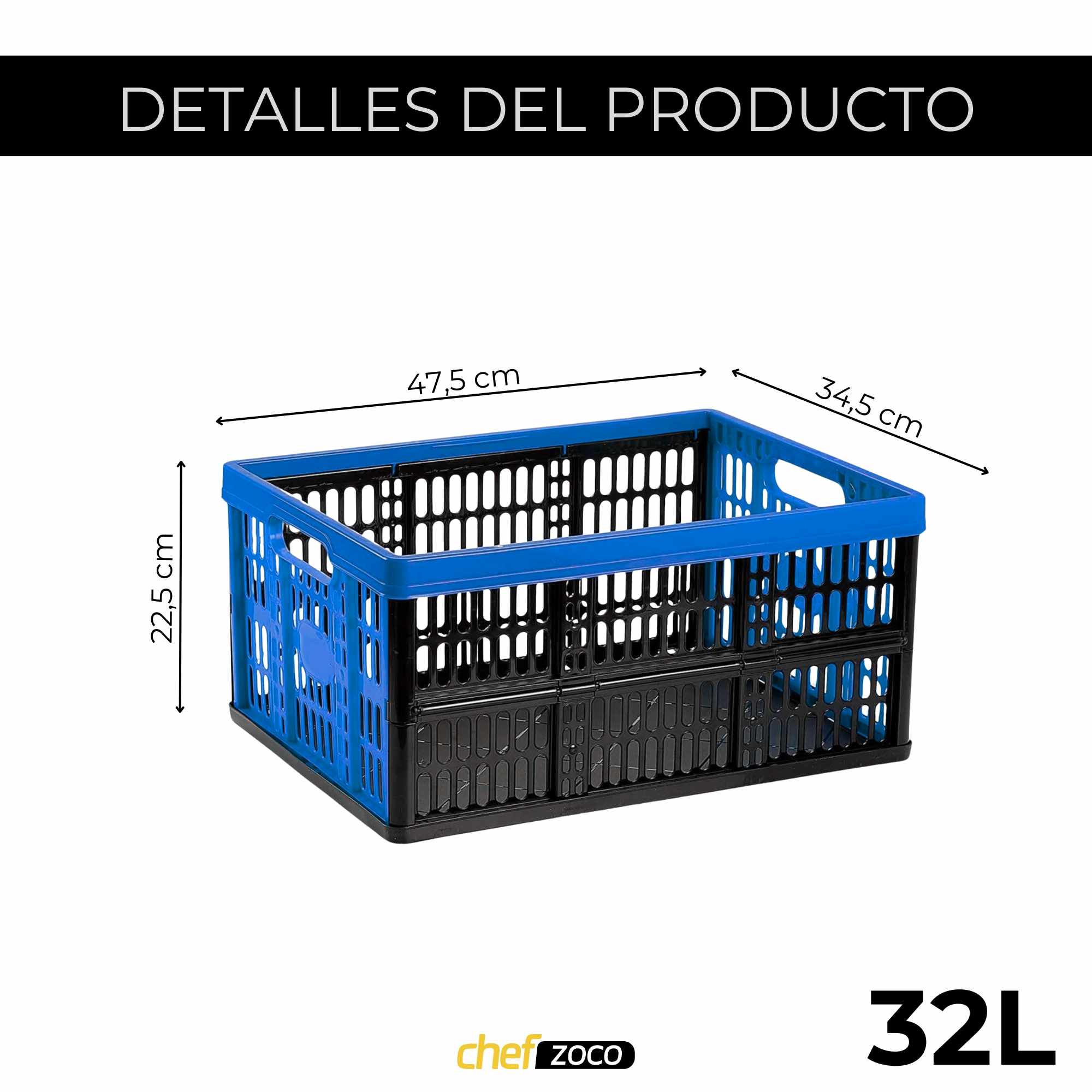 Caja plegable con asas plastico 32 Litros azul y negro - imagen 5