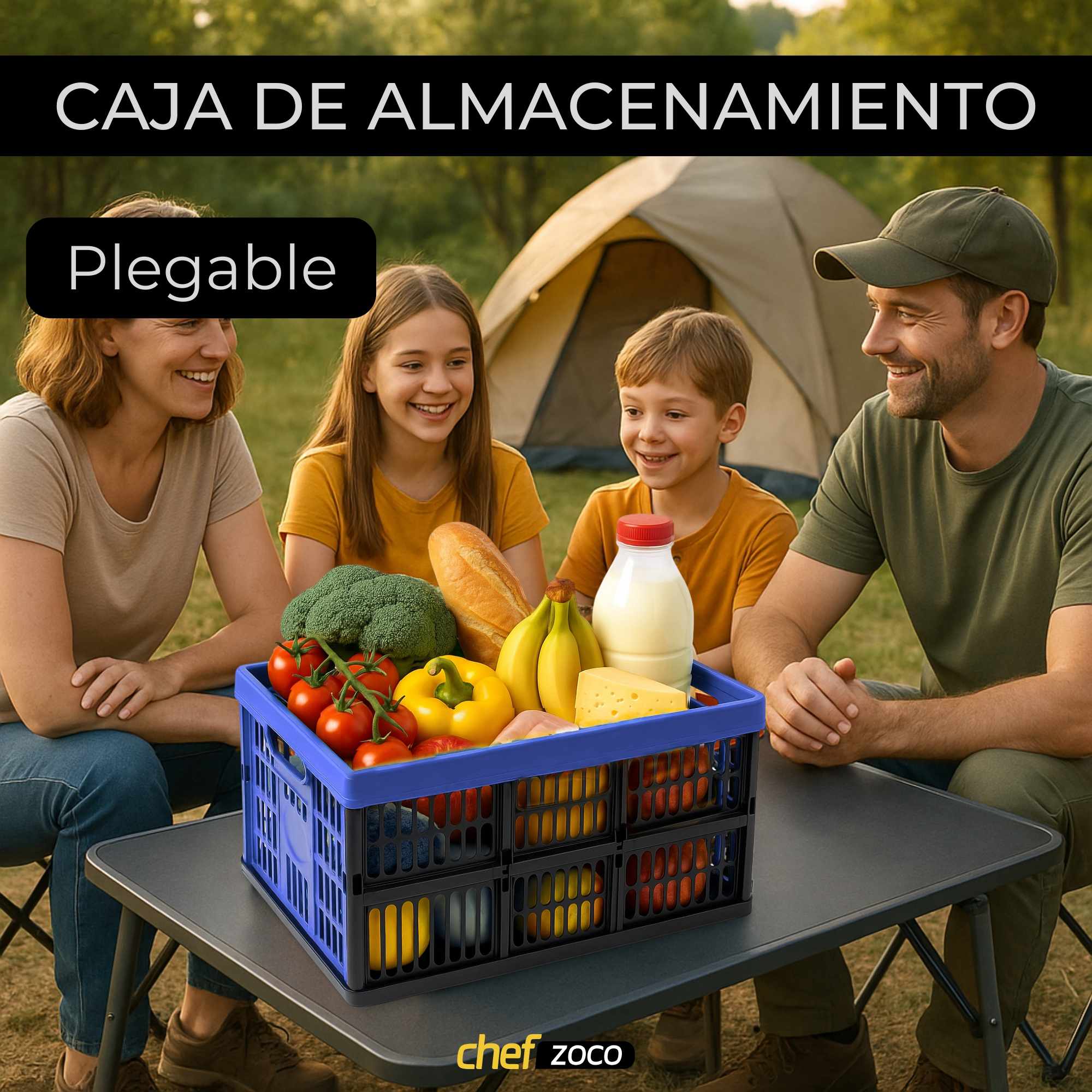 Caja plegable con asas plastico 32 Litros azul y negro - imagen 2